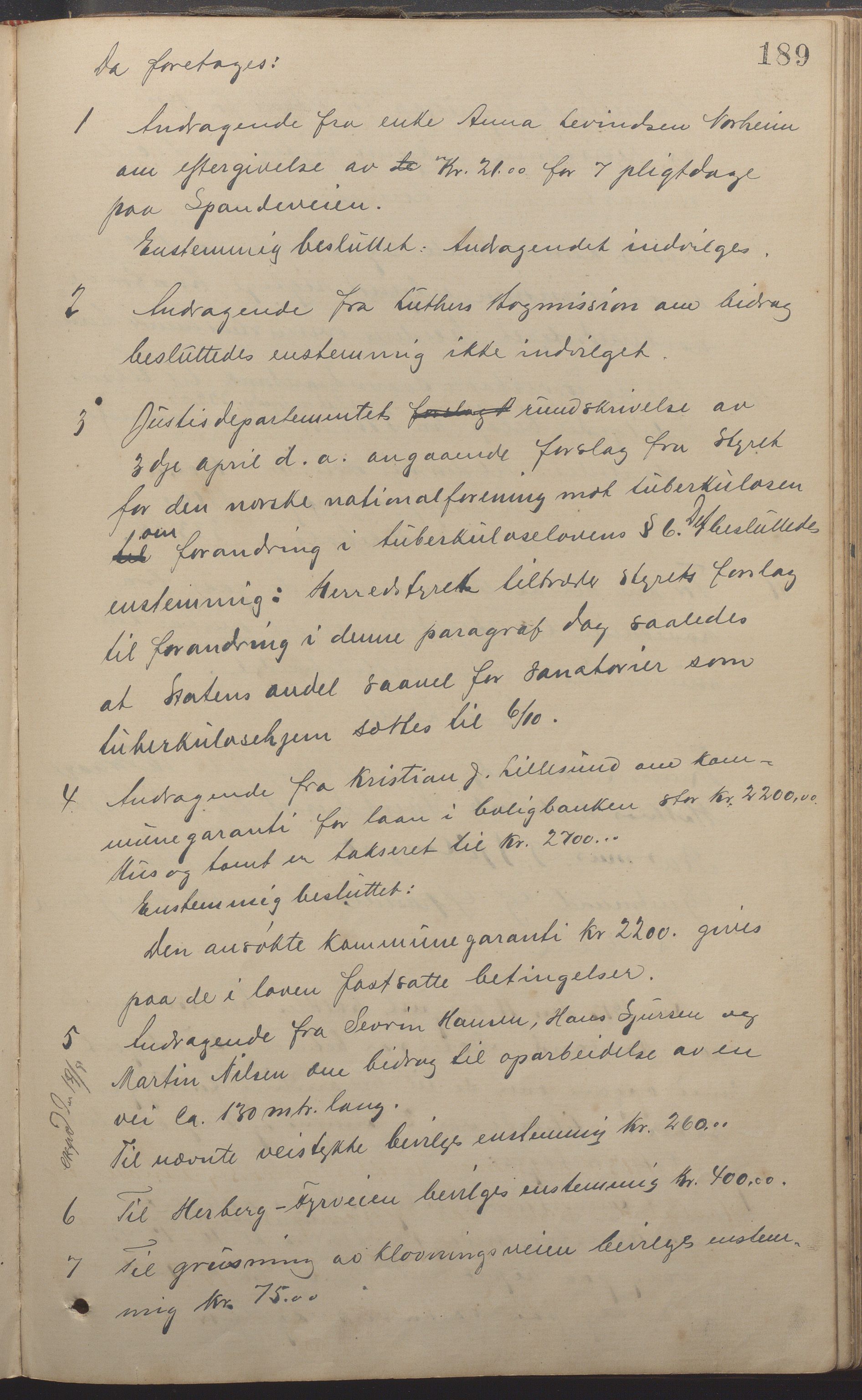 Torvastad kommune - Formannskapet, IKAR/K-101331/A/L0004: Forhandlingsprotokoll, 1891-1918, p. 189a