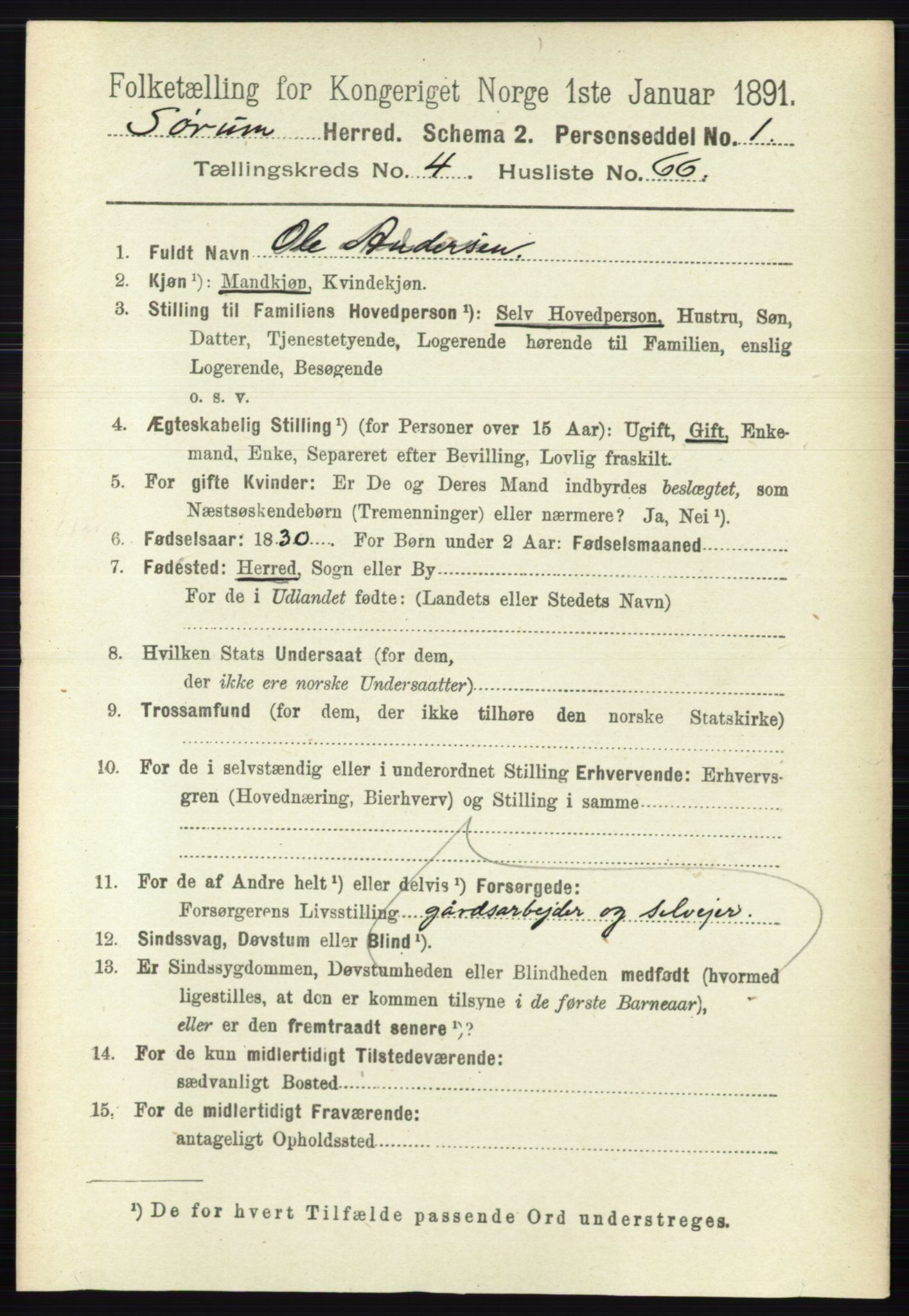 RA, 1891 census for 0226 Sørum, 1891, p. 2240