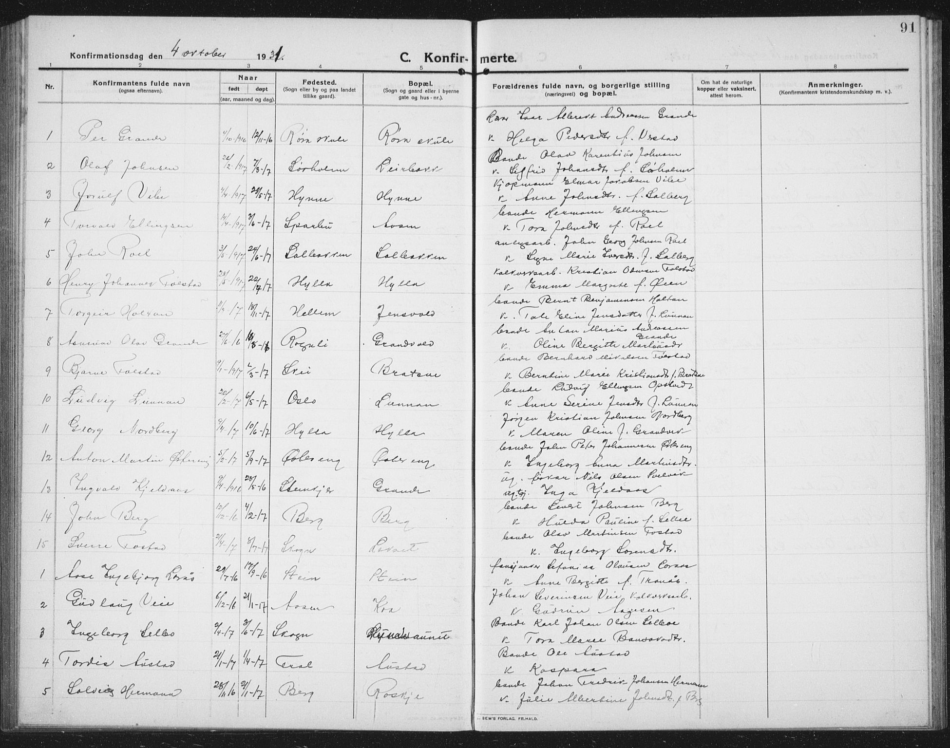 Ministerialprotokoller, klokkerbøker og fødselsregistre - Nord-Trøndelag, SAT/A-1458/731/L0312: Parish register (copy) no. 731C03, 1911-1935, p. 91