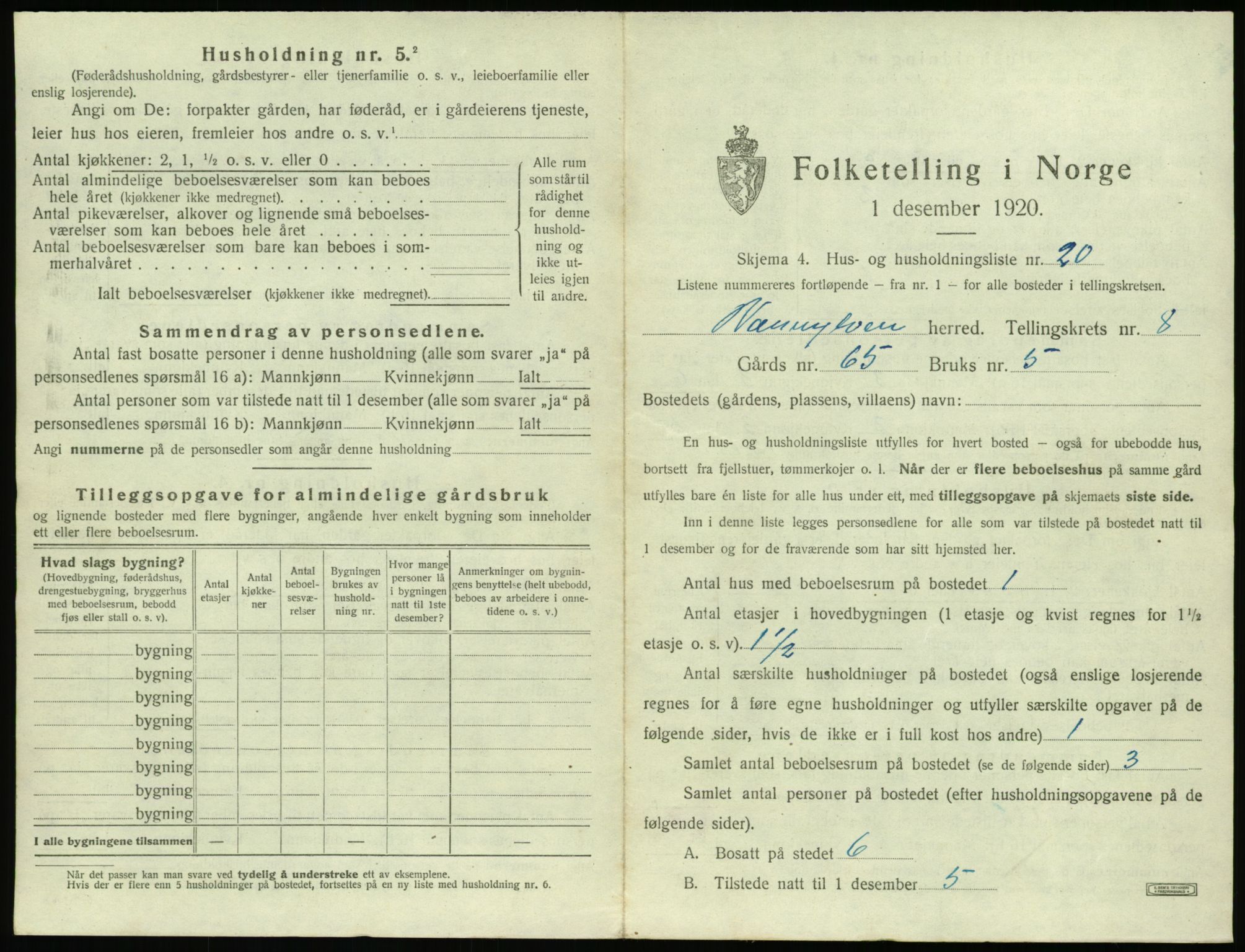 SAT, 1920 census for Vanylven, 1920, p. 653