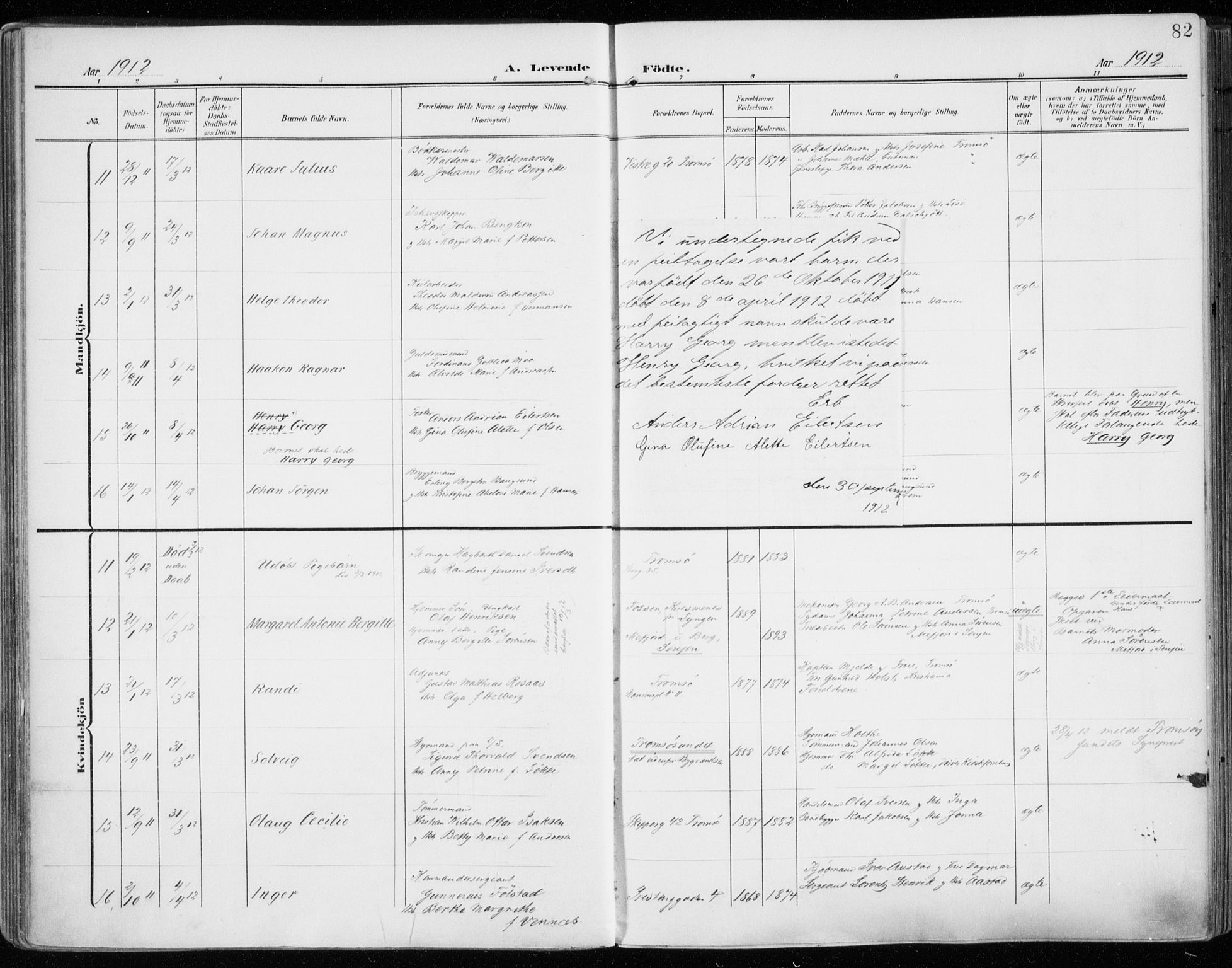 Tromsø sokneprestkontor/stiftsprosti/domprosti, AV/SATØ-S-1343/G/Ga/L0017kirke: Parish register (official) no. 17, 1907-1917, p. 82