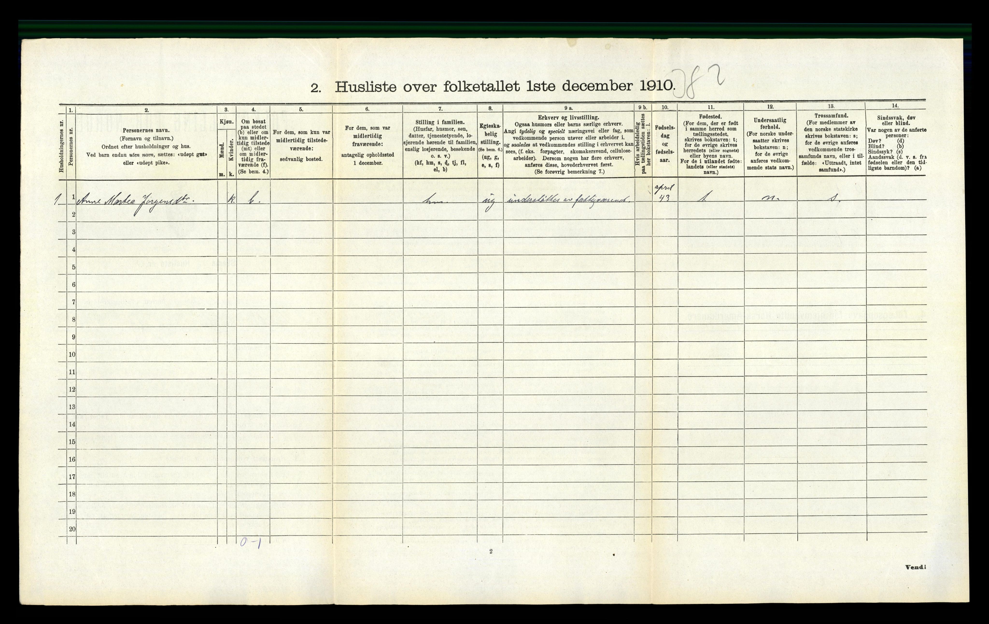 RA, 1910 census for Vanse, 1910, p. 272