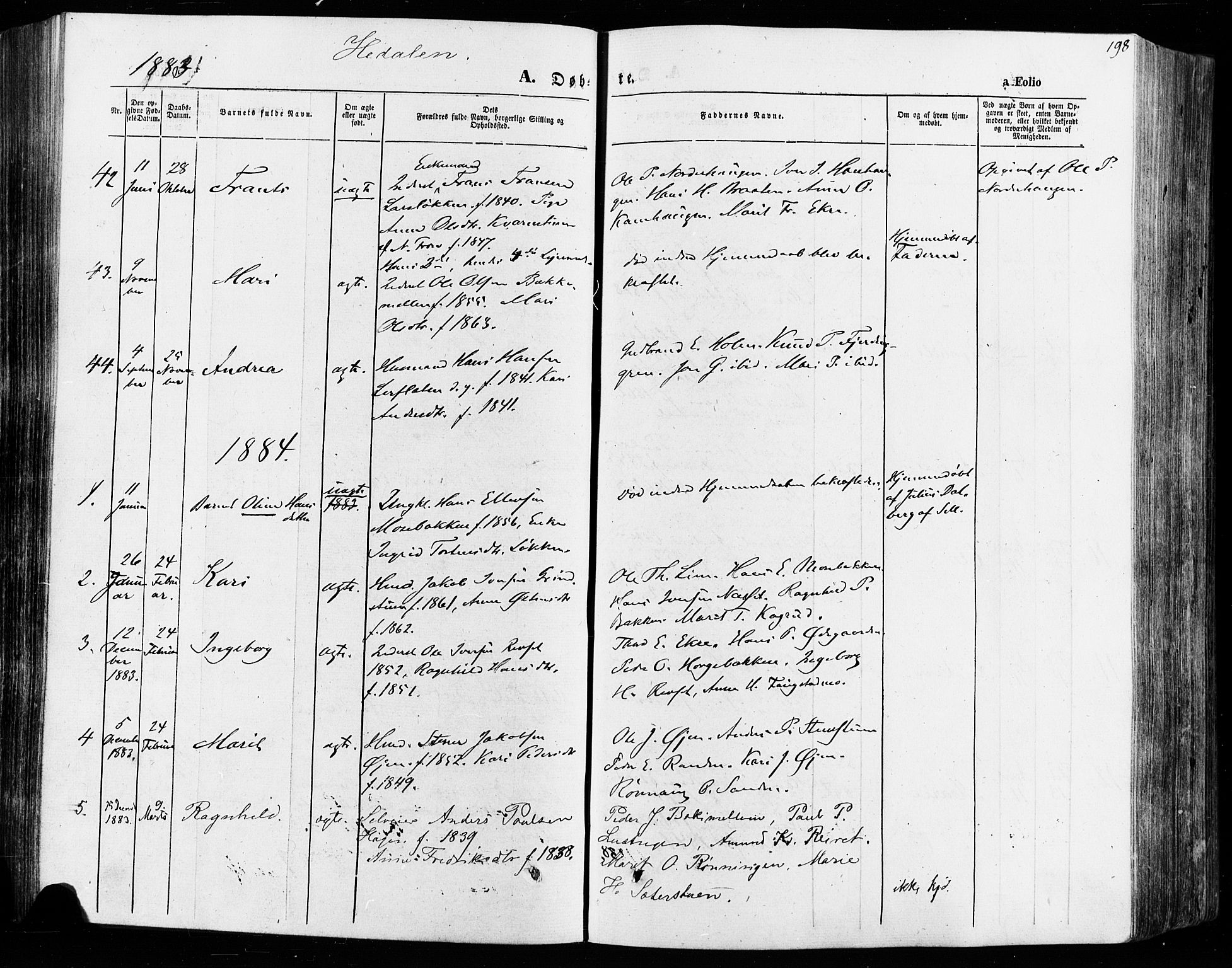 Vågå prestekontor, SAH/PREST-076/H/Ha/Haa/L0007: Parish register (official) no. 7 /2, 1873-1886, p. 198