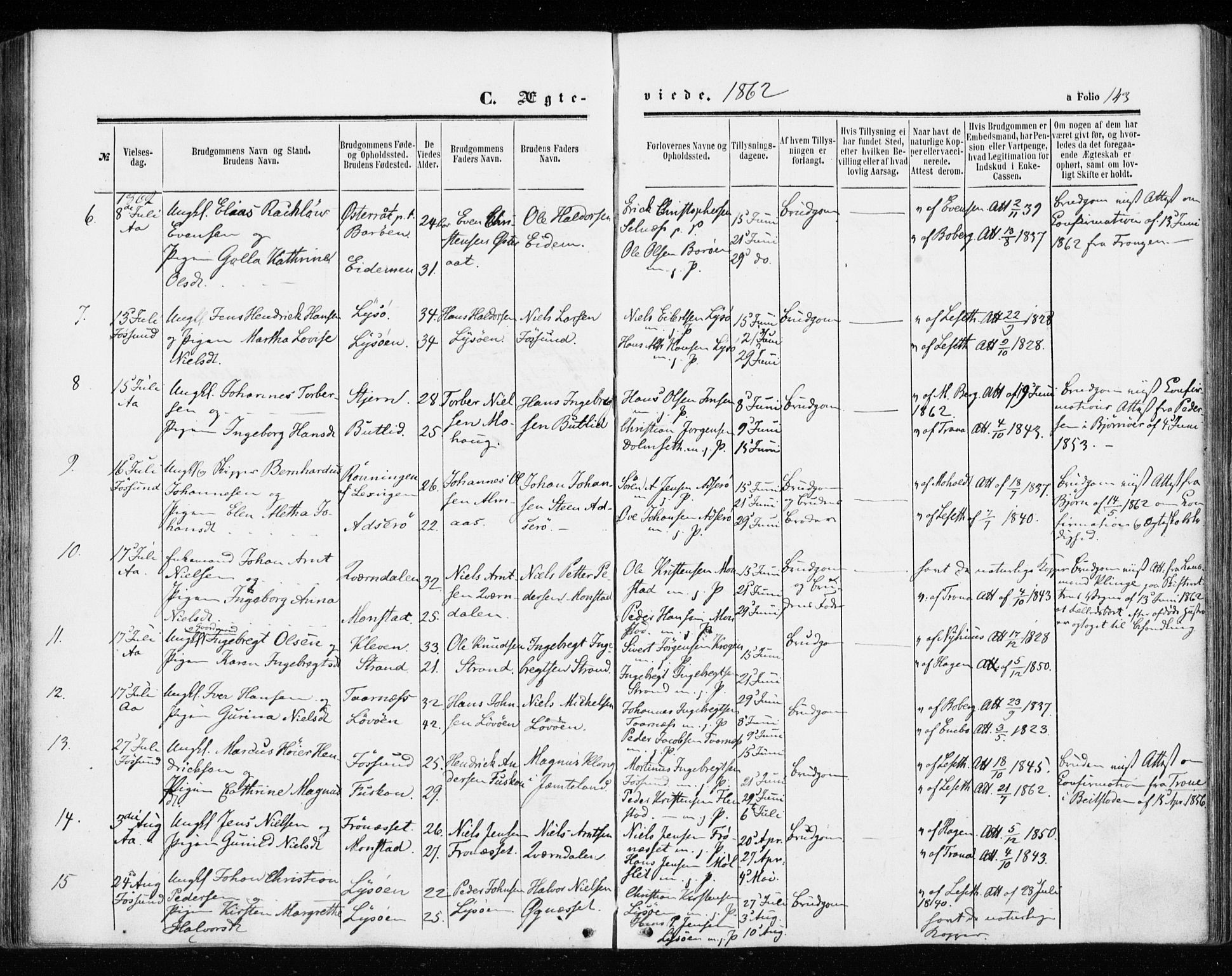 Ministerialprotokoller, klokkerbøker og fødselsregistre - Sør-Trøndelag, SAT/A-1456/655/L0678: Parish register (official) no. 655A07, 1861-1873, p. 143