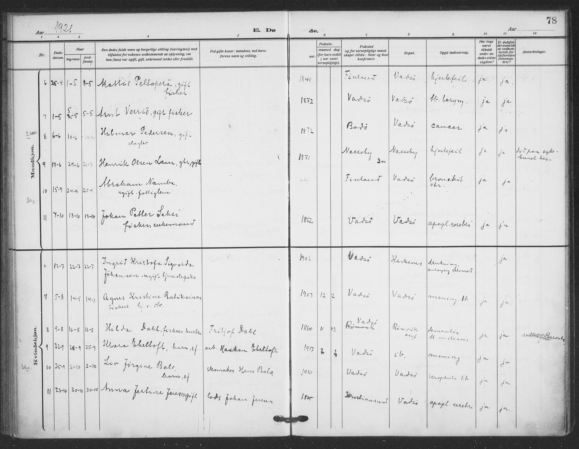 Vadsø sokneprestkontor, SATØ/S-1325/H/Ha/L0008kirke: Parish register (official) no. 8, 1912-1930, p. 78