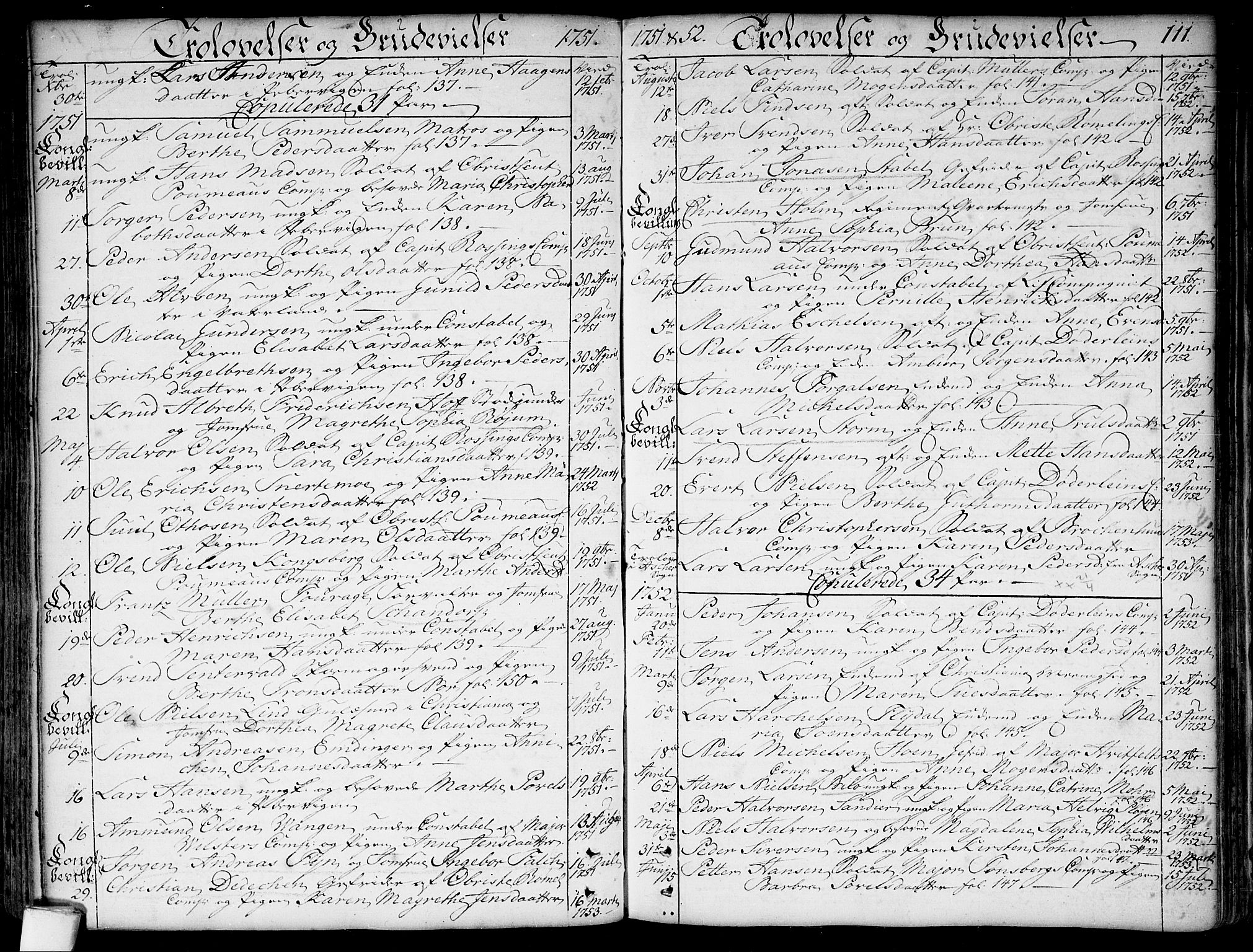 Garnisonsmenigheten Kirkebøker, SAO/A-10846/F/Fa/L0001: Parish register (official) no. 1, 1734-1756, p. 111