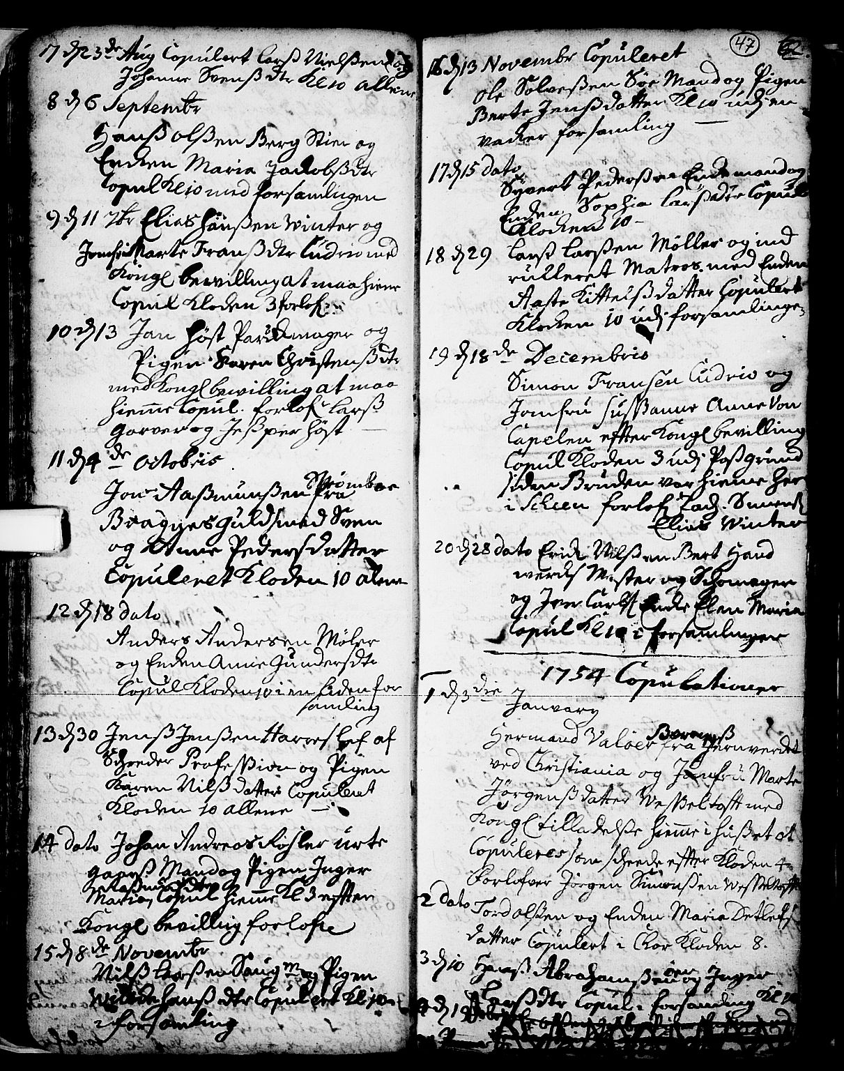 Skien kirkebøker, SAKO/A-302/F/Fa/L0002: Parish register (official) no. 2, 1716-1757, p. 47