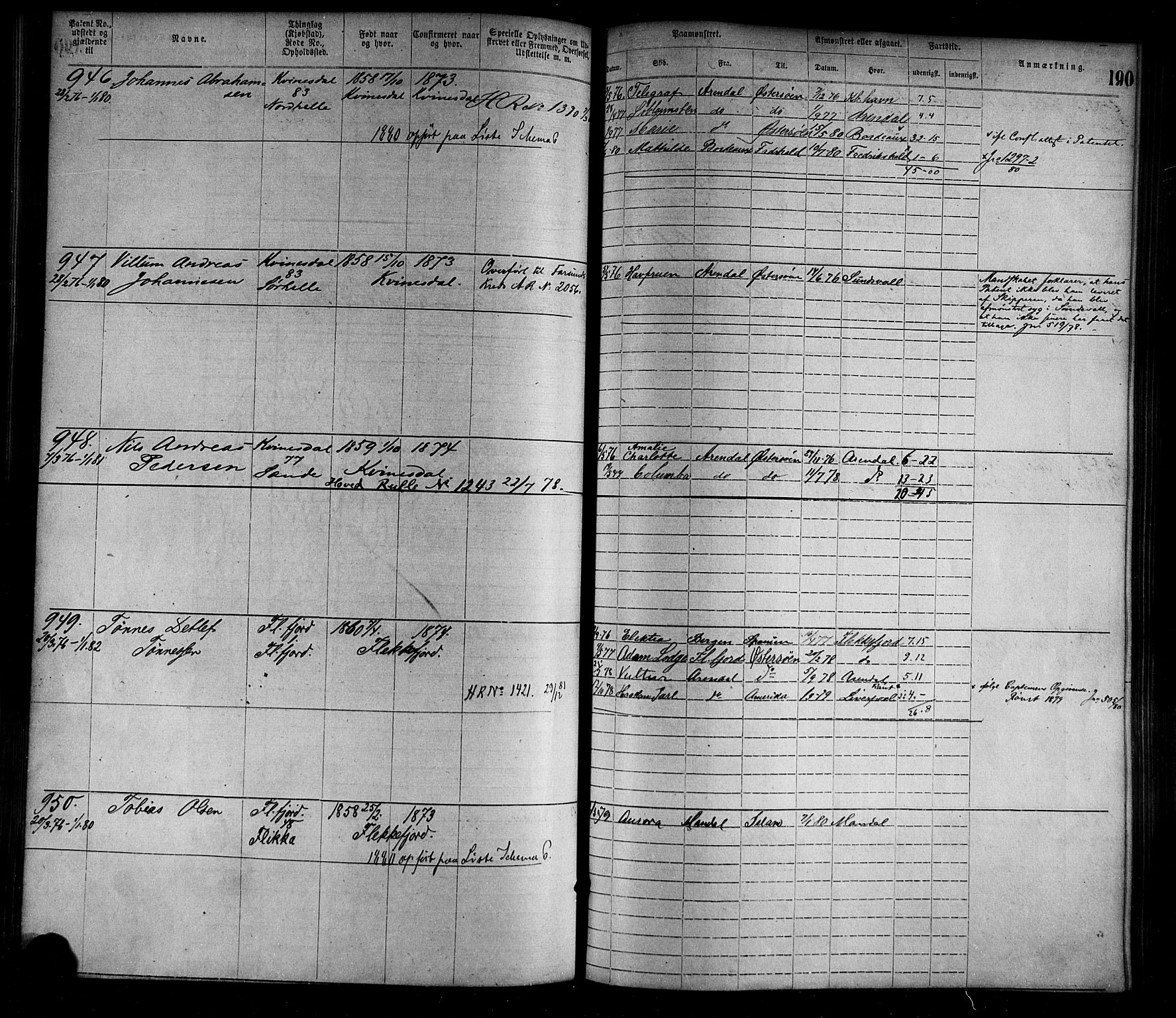 Flekkefjord mønstringskrets, AV/SAK-2031-0018/F/Fa/L0002: Annotasjonsrulle nr 1-1920 med register, N-2, 1870-1891, p. 215