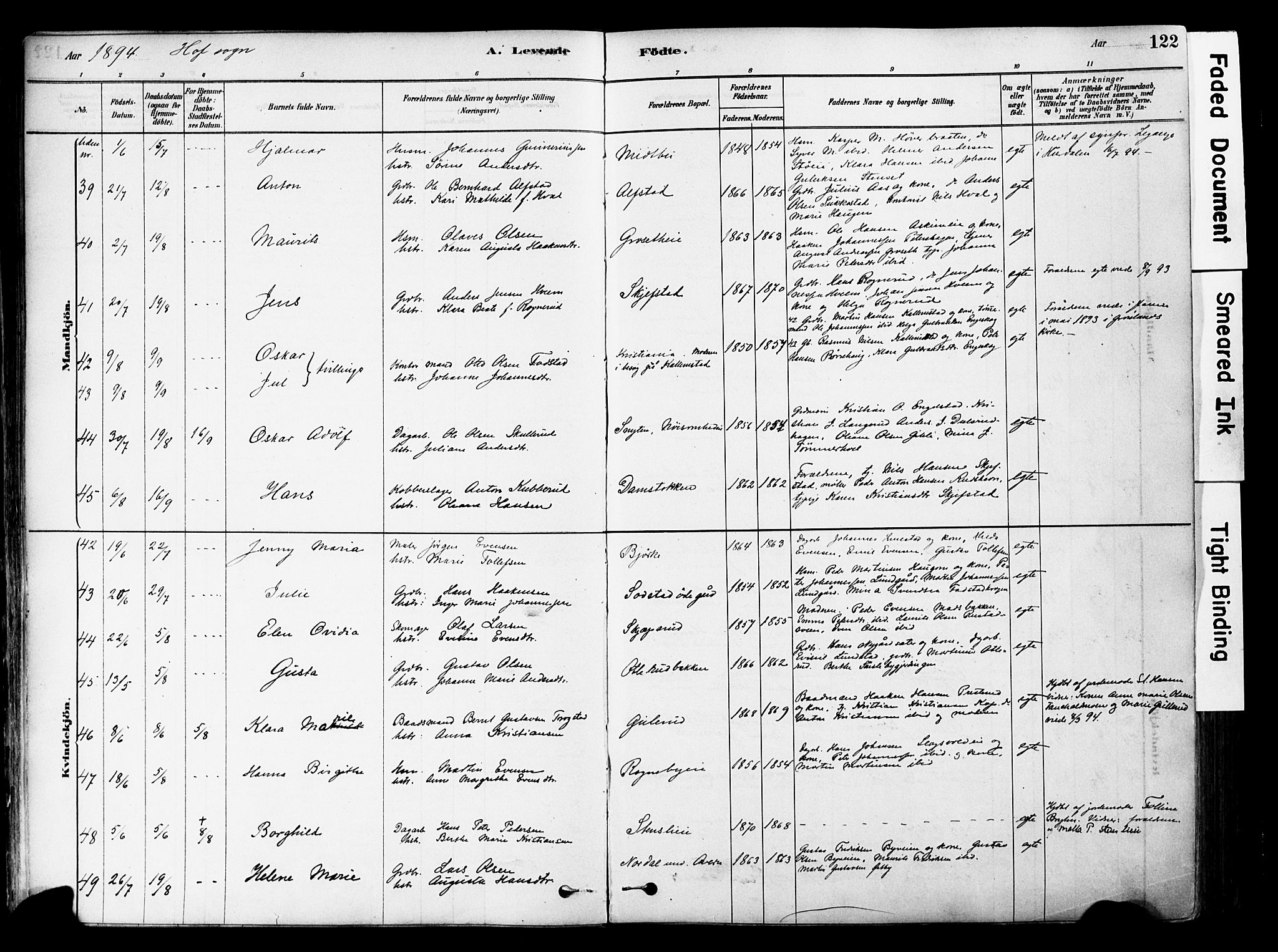 Østre Toten prestekontor, AV/SAH-PREST-104/H/Ha/Haa/L0006: Parish register (official) no. 6 /1, 1878-1896, p. 122