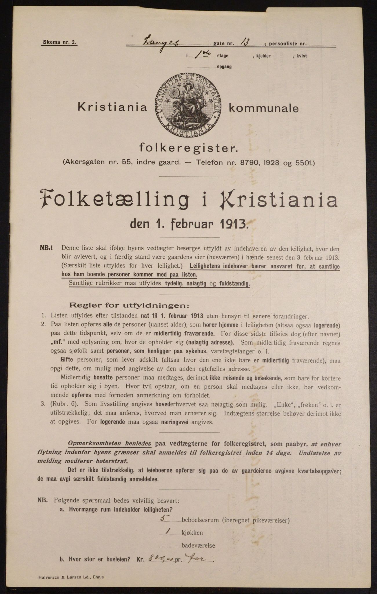 OBA, Municipal Census 1913 for Kristiania, 1913, p. 56157