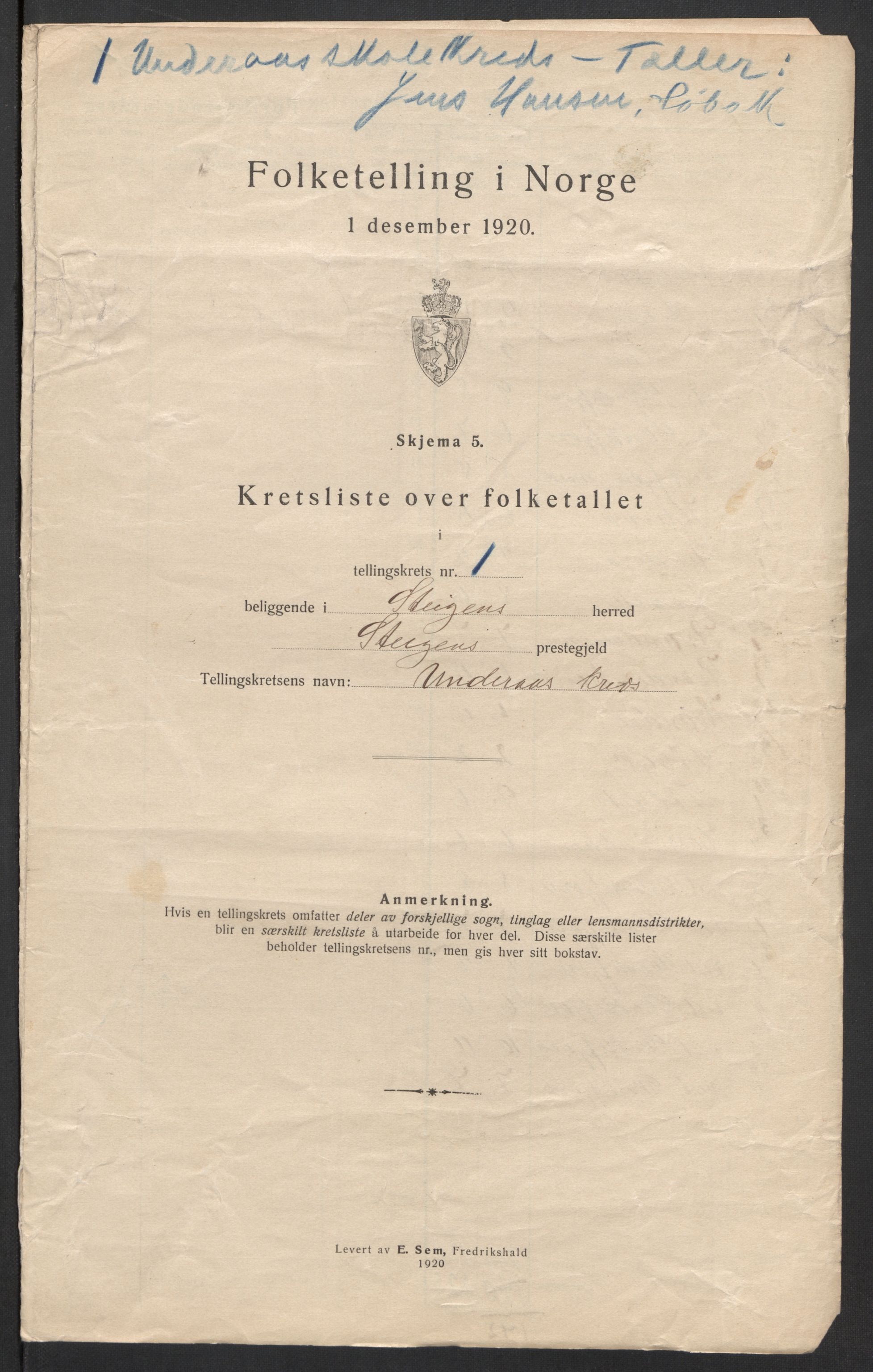 SAT, 1920 census for Steigen, 1920, p. 7