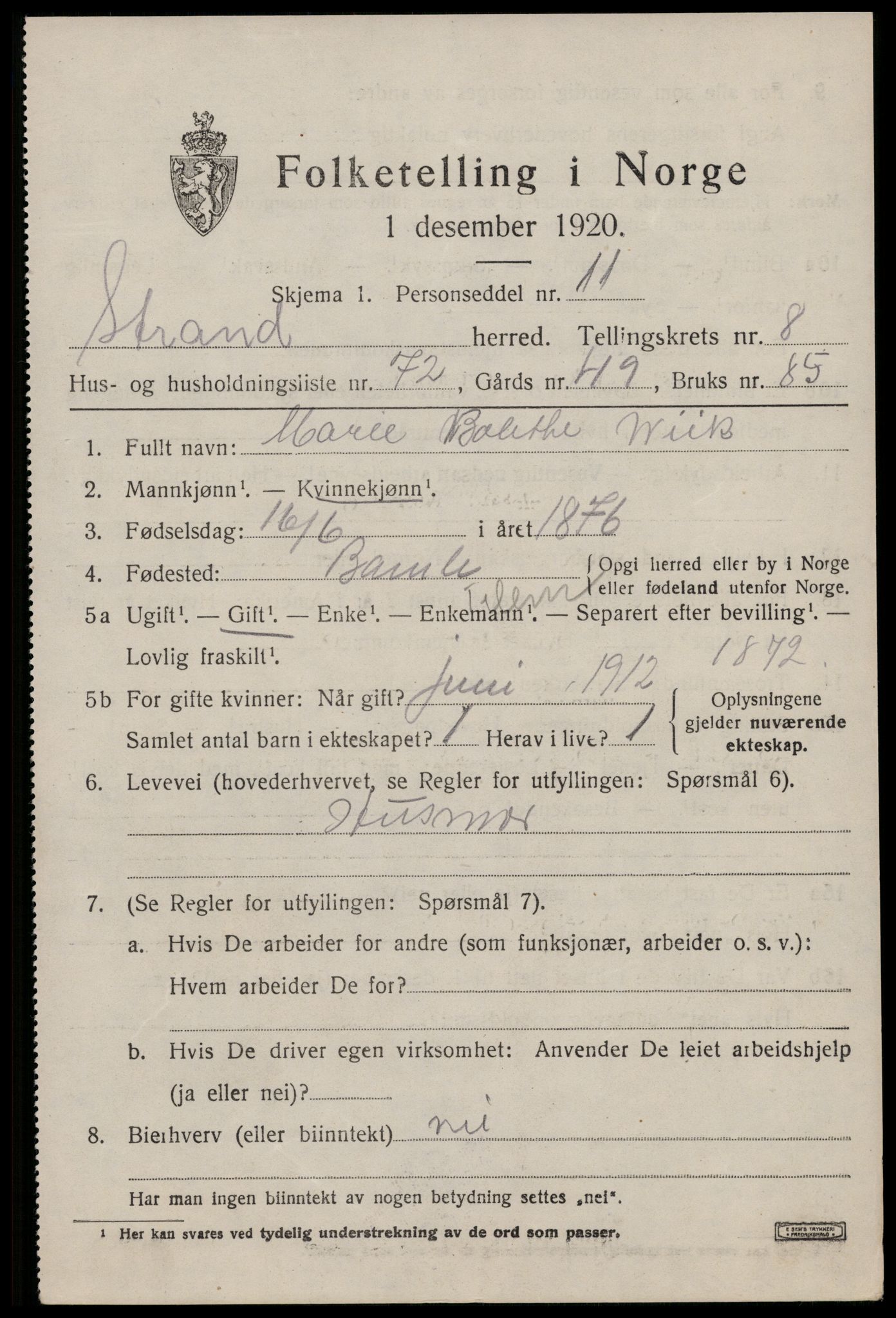 SAST, 1920 census for Strand, 1920, p. 6231