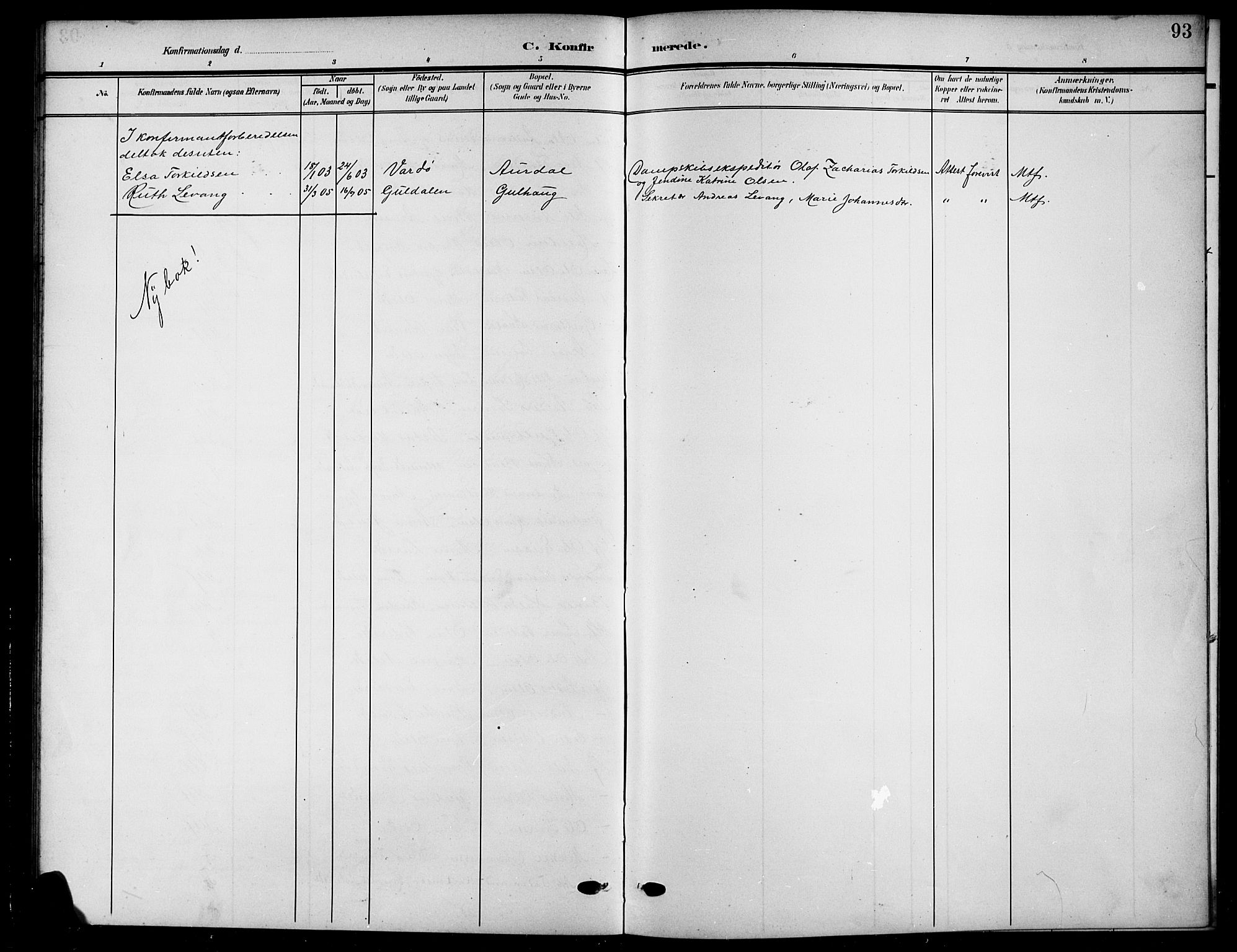 Nord-Aurdal prestekontor, SAH/PREST-132/H/Ha/Hab/L0012: Parish register (copy) no. 12, 1907-1920, p. 93