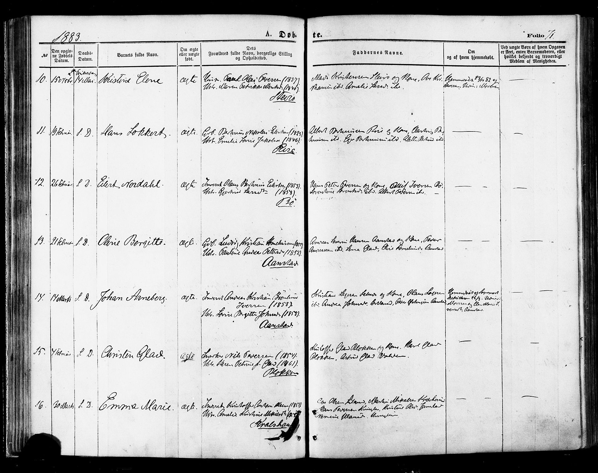 Ministerialprotokoller, klokkerbøker og fødselsregistre - Nordland, AV/SAT-A-1459/895/L1370: Parish register (official) no. 895A05, 1873-1884, p. 71