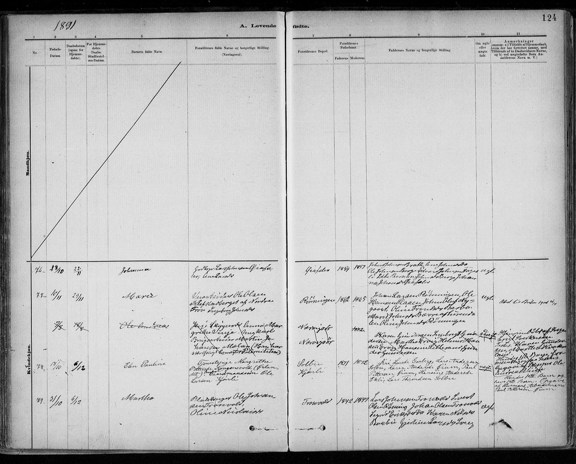 Ministerialprotokoller, klokkerbøker og fødselsregistre - Sør-Trøndelag, SAT/A-1456/668/L0809: Parish register (official) no. 668A09, 1881-1895, p. 124