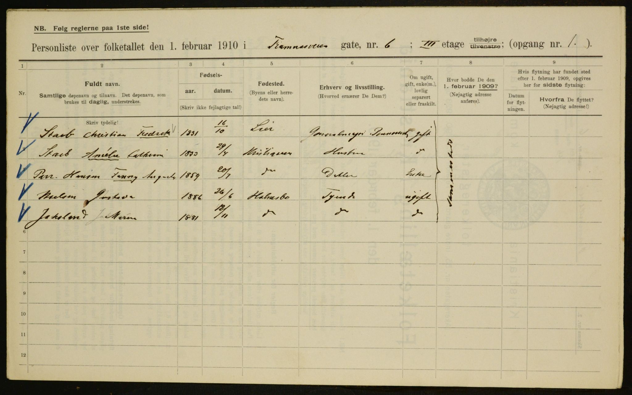 OBA, Municipal Census 1910 for Kristiania, 1910, p. 23904