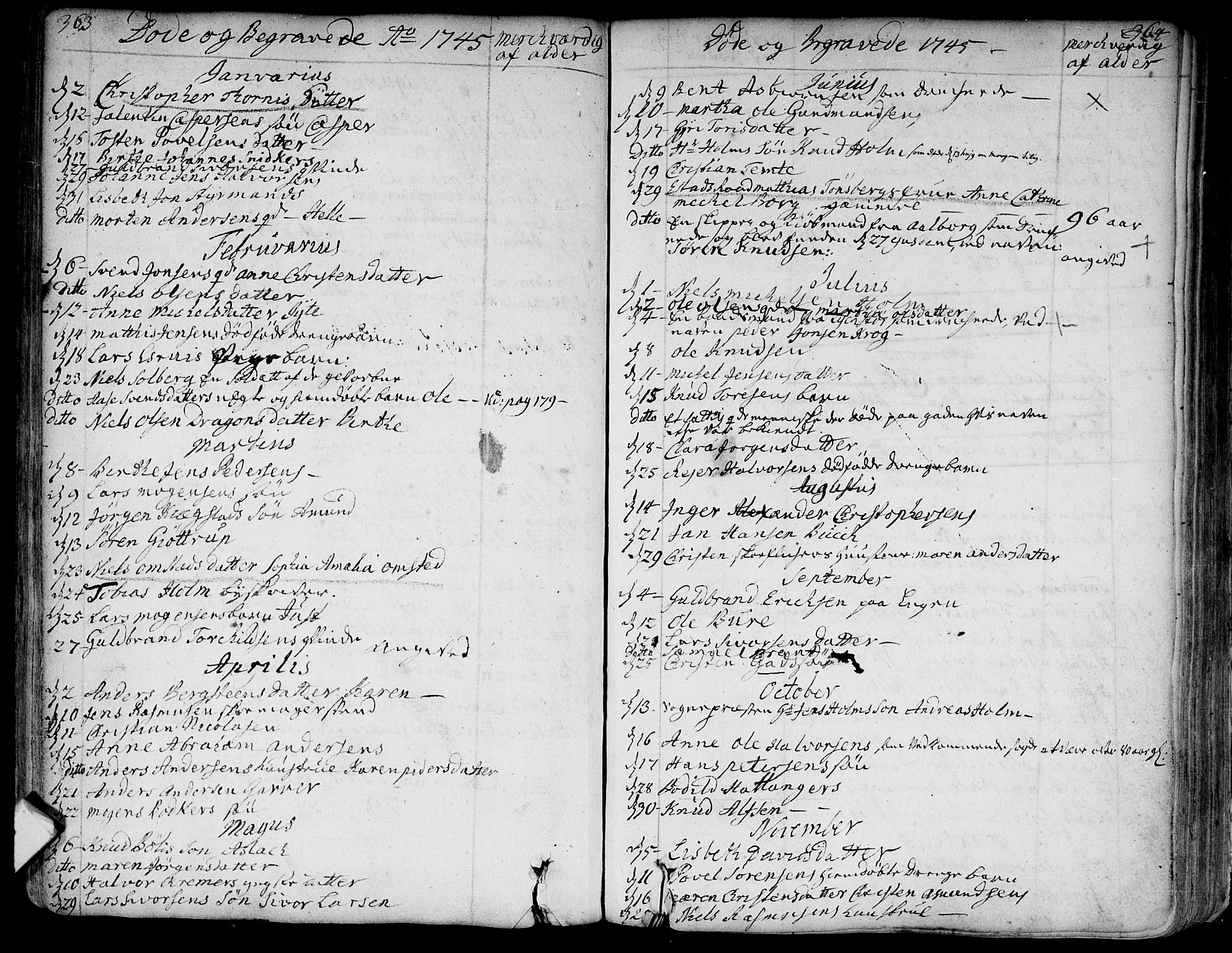 Bragernes kirkebøker, SAKO/A-6/F/Fa/L0004: Parish register (official) no. I 4, 1734-1759, p. 363-364