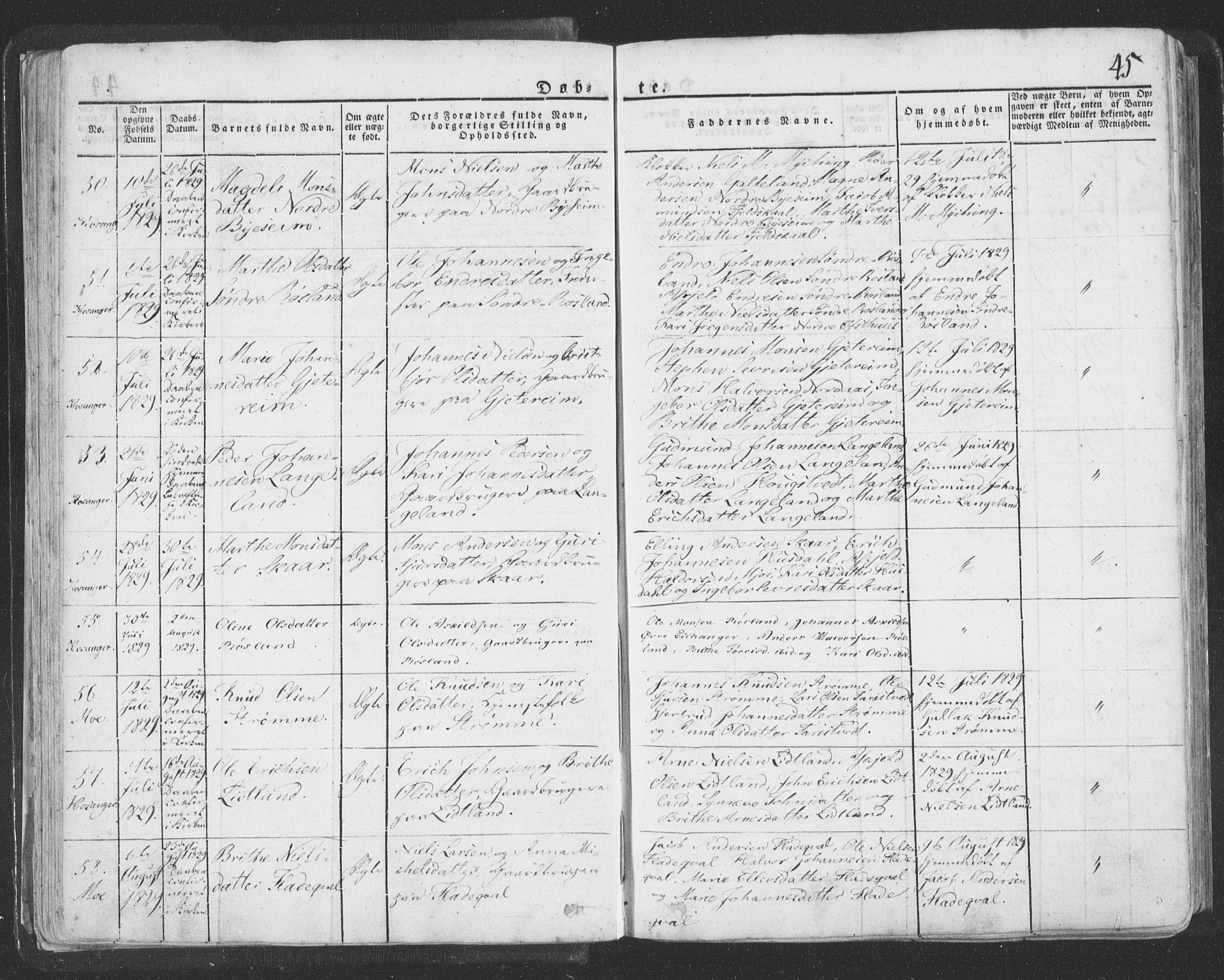 Hosanger sokneprestembete, AV/SAB-A-75801/H/Haa: Parish register (official) no. A 6, 1824-1835, p. 45