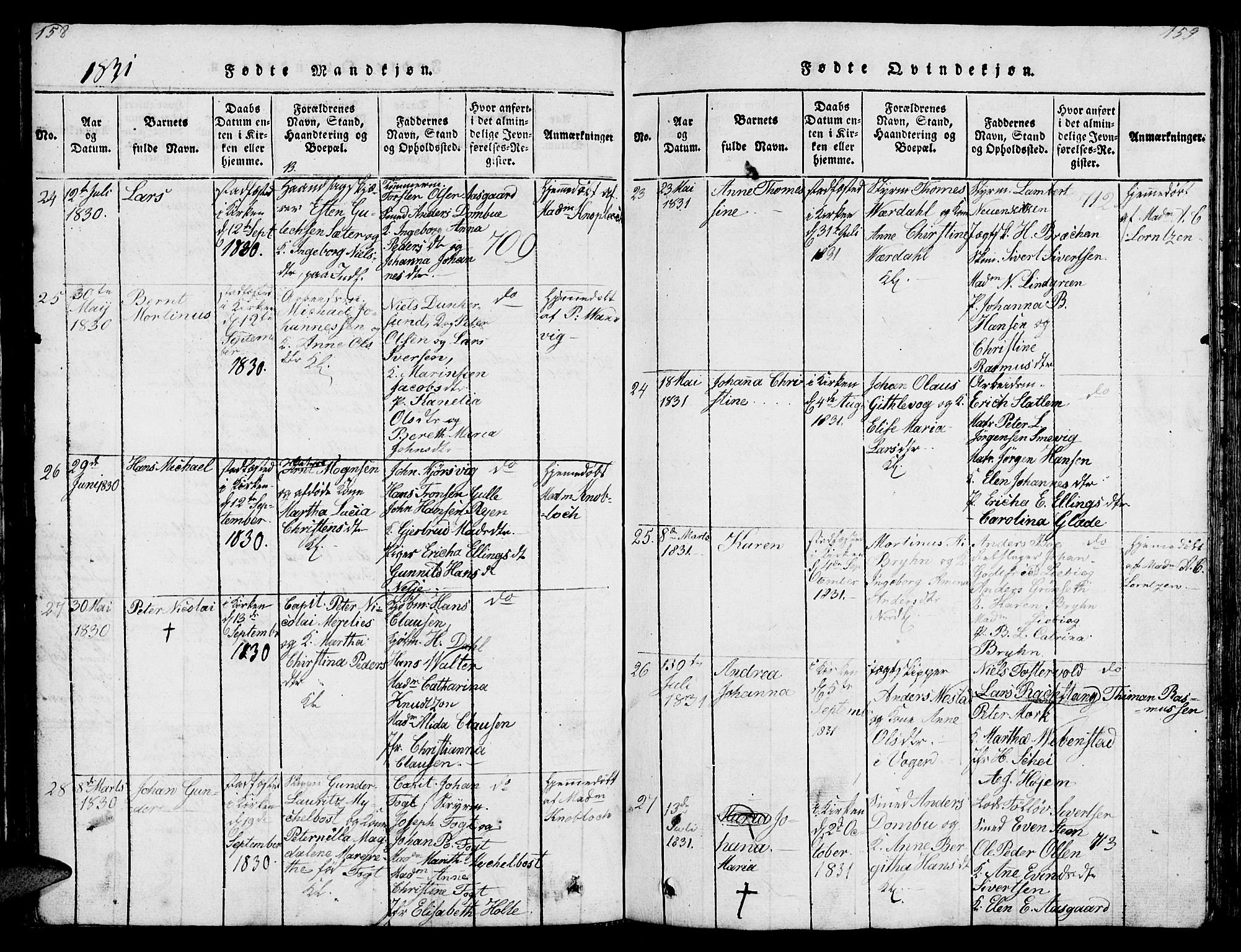 Ministerialprotokoller, klokkerbøker og fødselsregistre - Møre og Romsdal, AV/SAT-A-1454/572/L0856: Parish register (copy) no. 572C01, 1819-1832, p. 158-159