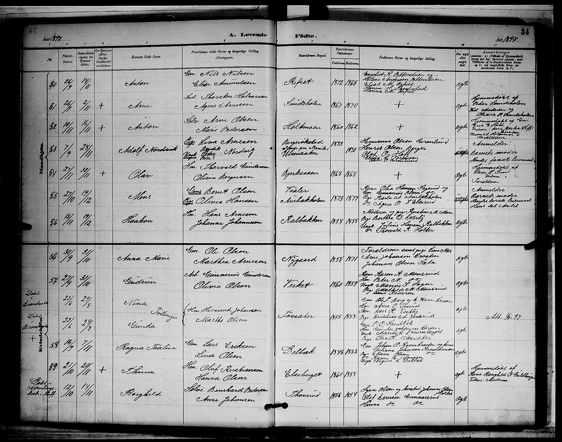 Grue prestekontor, SAH/PREST-036/H/Ha/Hab/L0003: Parish register (copy) no. 3, 1895-1899, p. 34