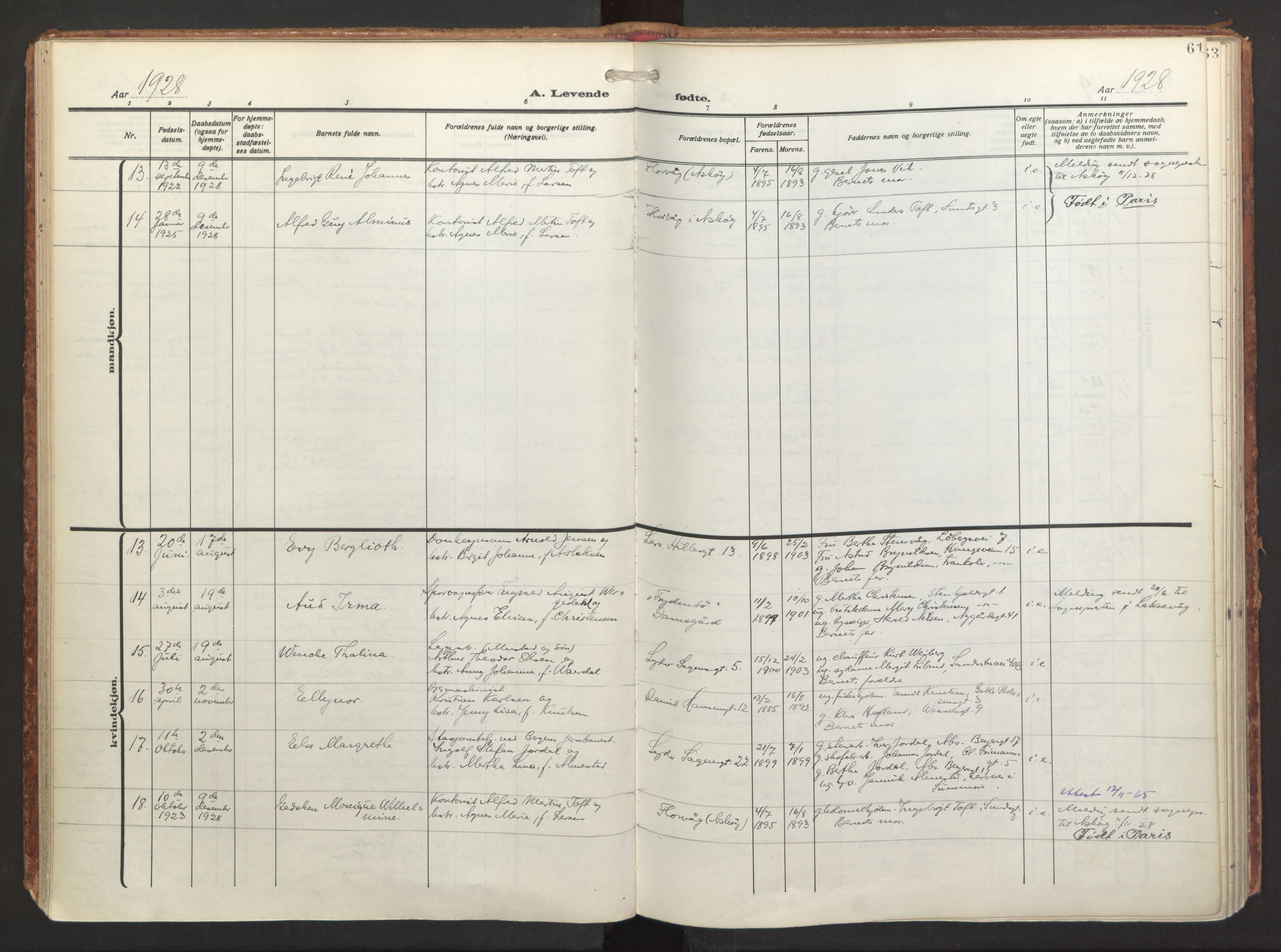 St. Jacob sokneprestembete, AV/SAB-A-78001/H/Haa/L0001: Parish register (official) no. A 1, 1917-1952, p. 61