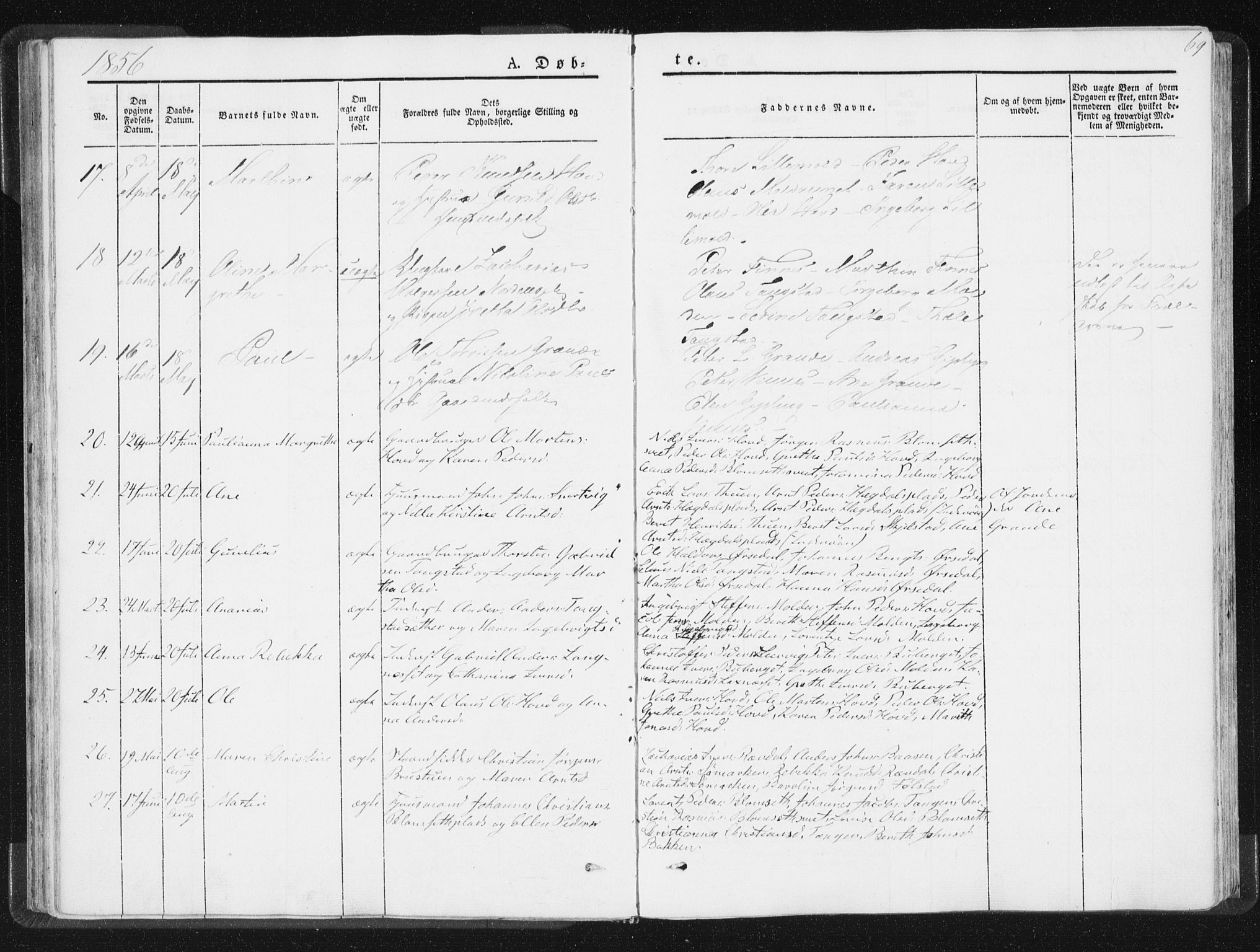 Ministerialprotokoller, klokkerbøker og fødselsregistre - Nord-Trøndelag, SAT/A-1458/744/L0418: Parish register (official) no. 744A02, 1843-1866, p. 69
