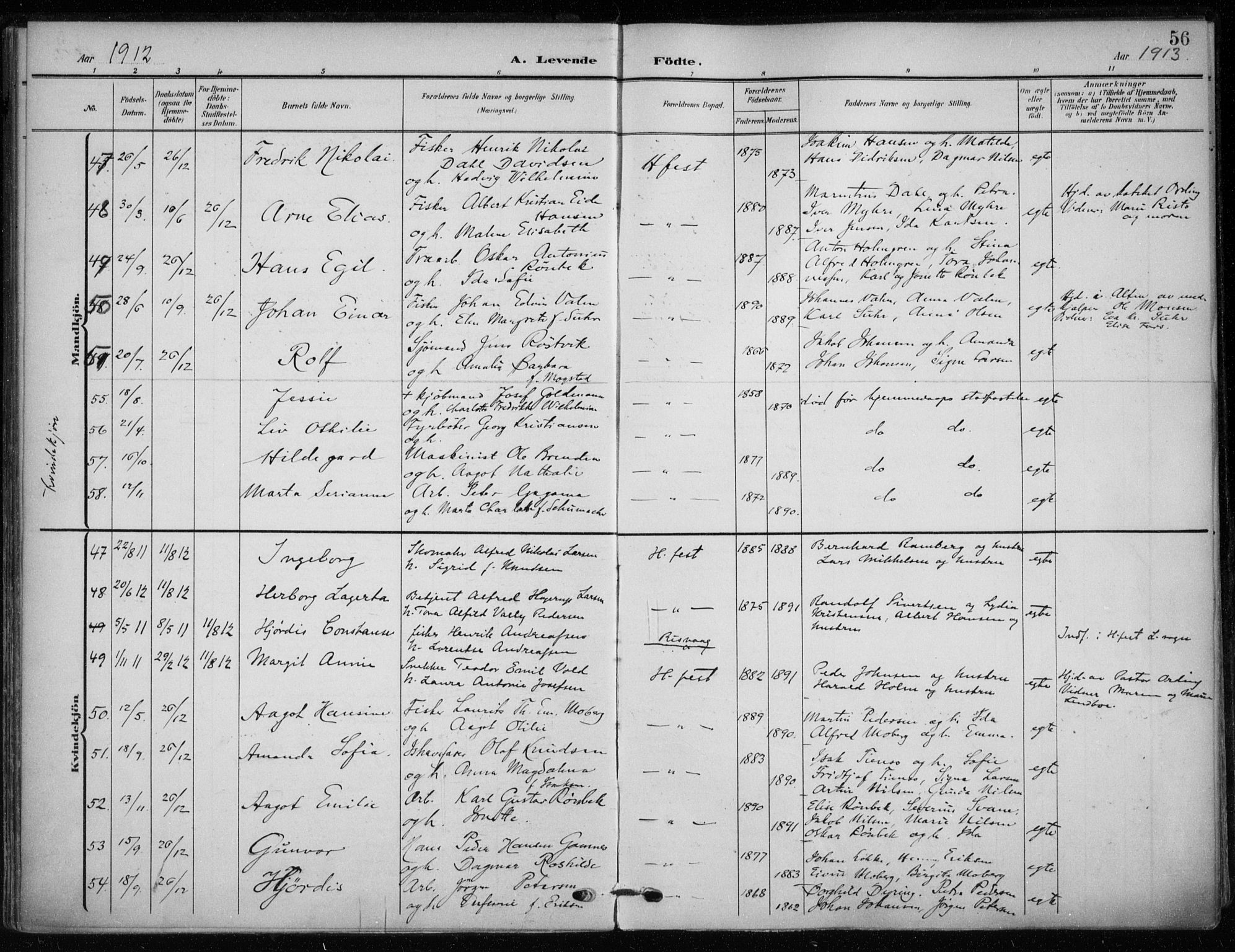Hammerfest sokneprestkontor, SATØ/S-1347/H/Ha/L0014.kirke: Parish register (official) no. 14, 1906-1916, p. 56