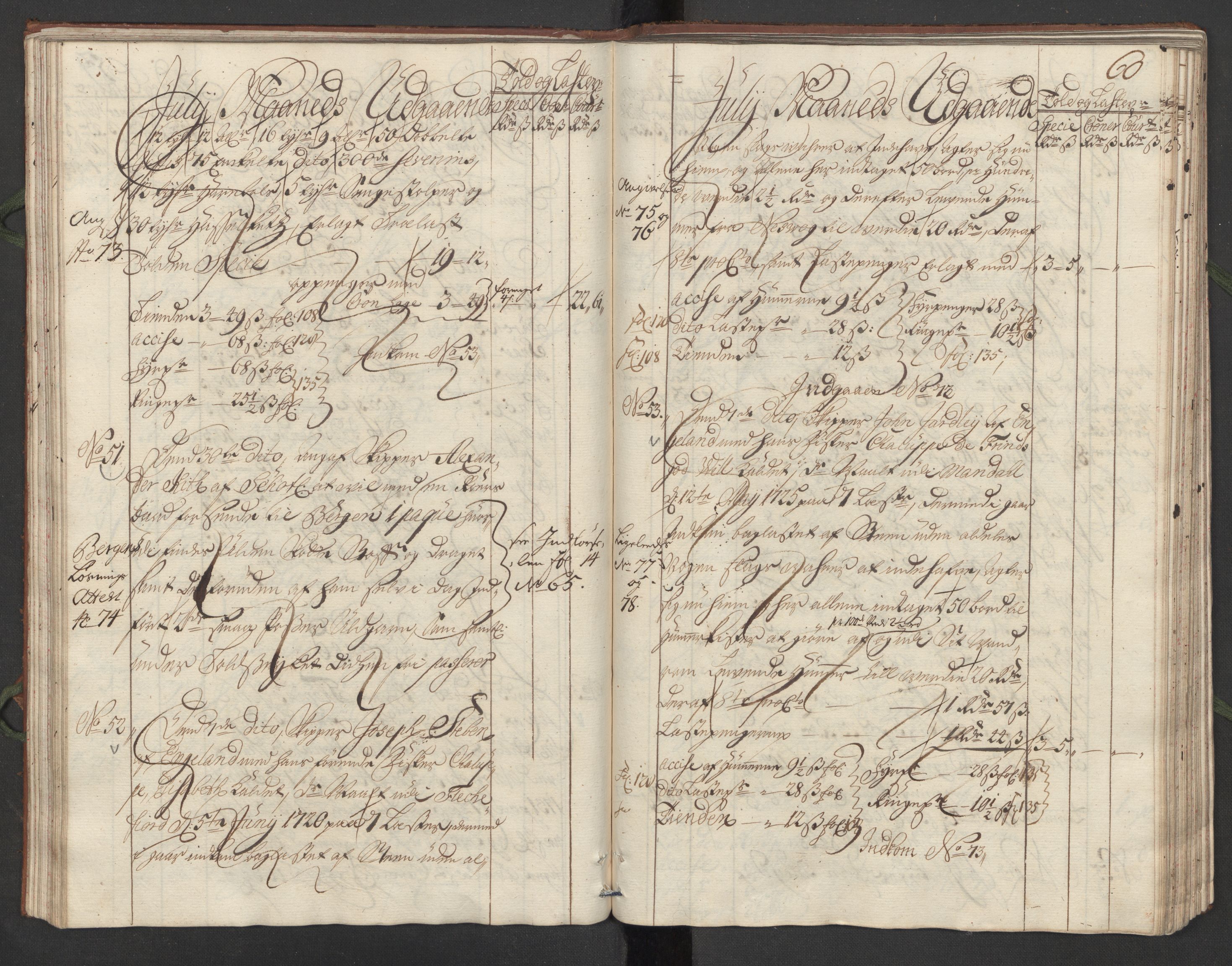 Generaltollkammeret, tollregnskaper, AV/RA-EA-5490/R24/L0008/0001: Tollregnskaper Sunnhordland / Hovedtollbok, 1731, p. 59b-60a