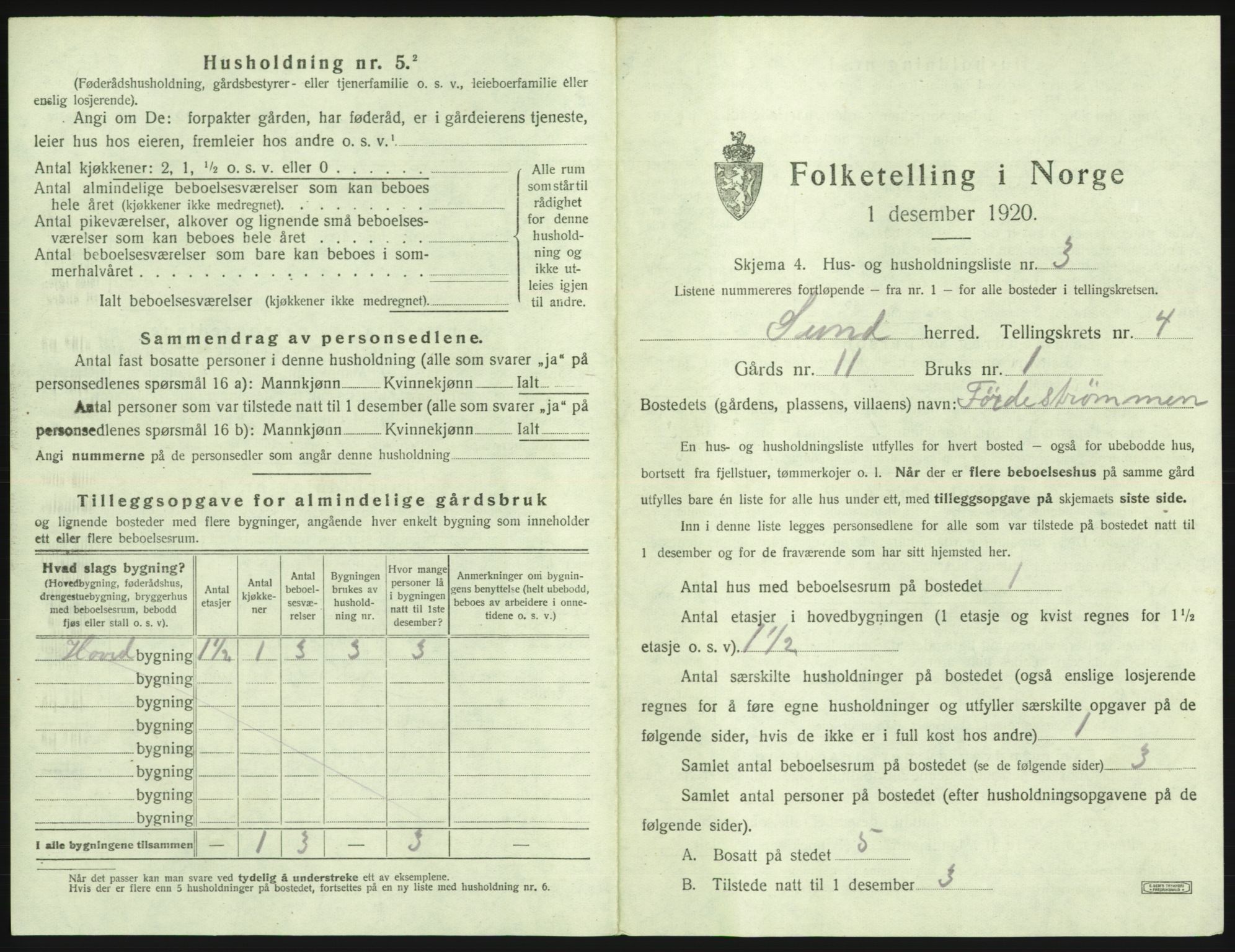 SAB, 1920 census for Sund, 1920, p. 287