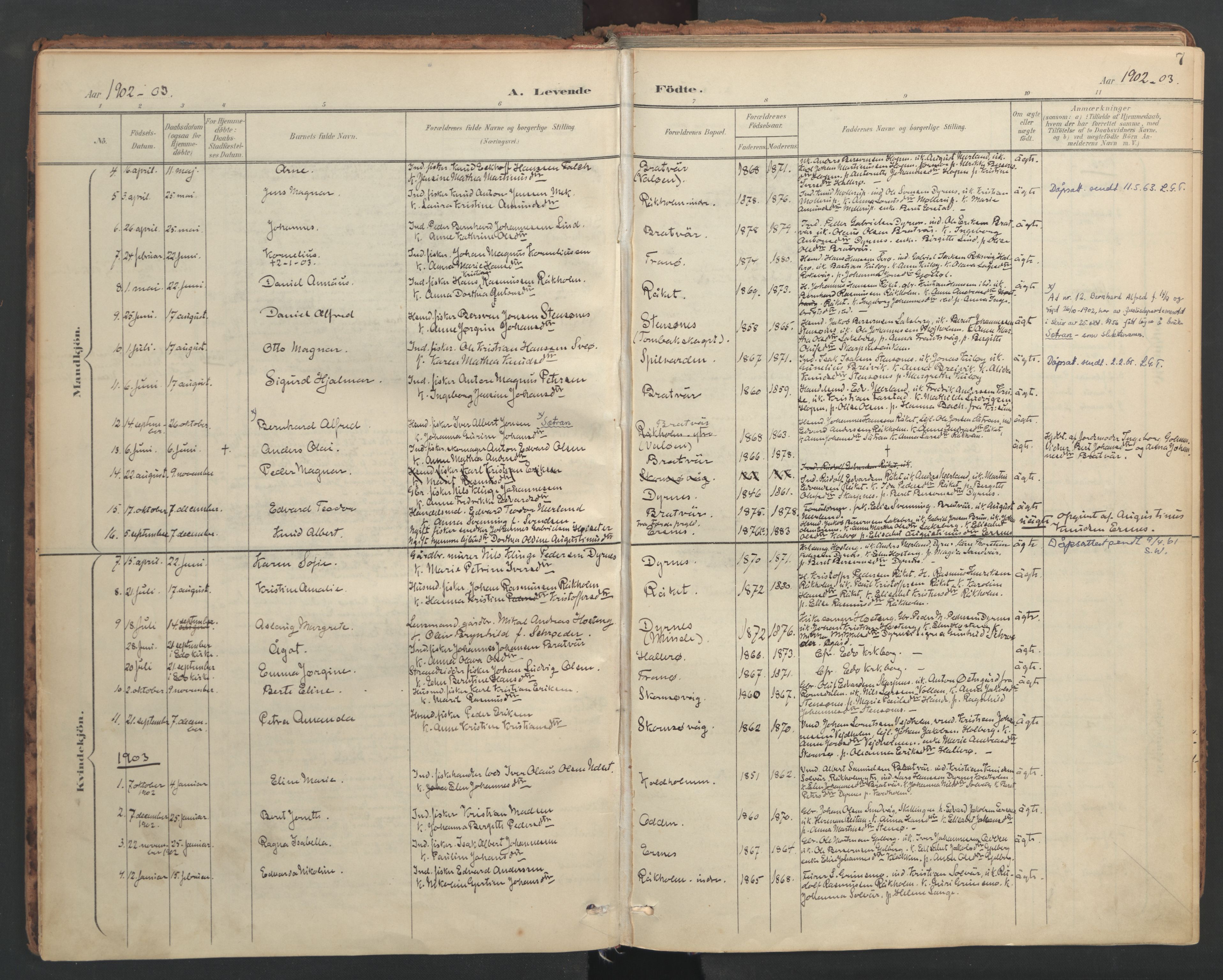 Ministerialprotokoller, klokkerbøker og fødselsregistre - Møre og Romsdal, SAT/A-1454/582/L0948: Parish register (official) no. 582A02, 1901-1922, p. 7