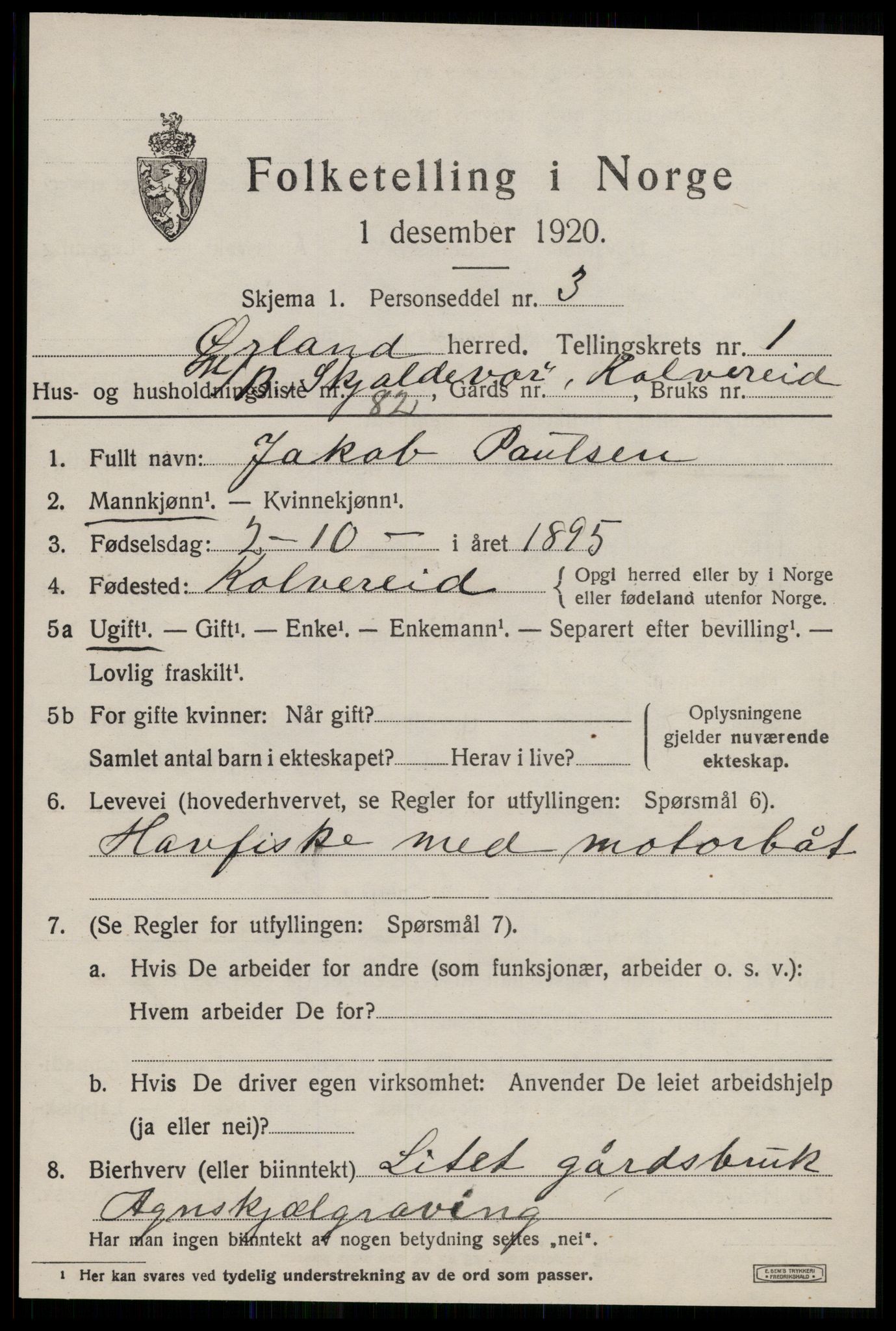 SAT, 1920 census for Ørland, 1920, p. 2221