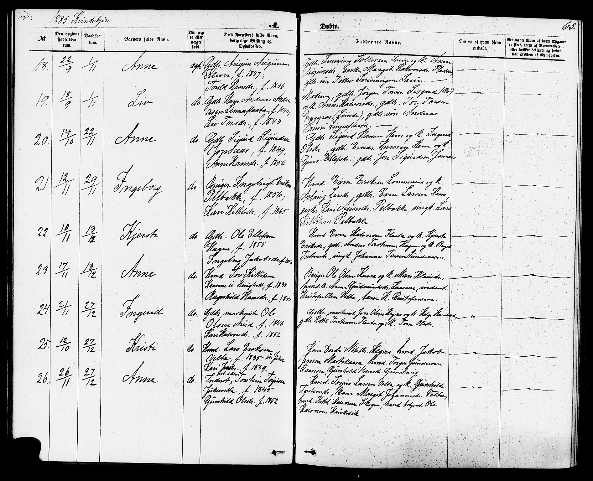 Sauherad kirkebøker, SAKO/A-298/F/Fa/L0008: Parish register (official) no. I 8, 1873-1886, p. 63