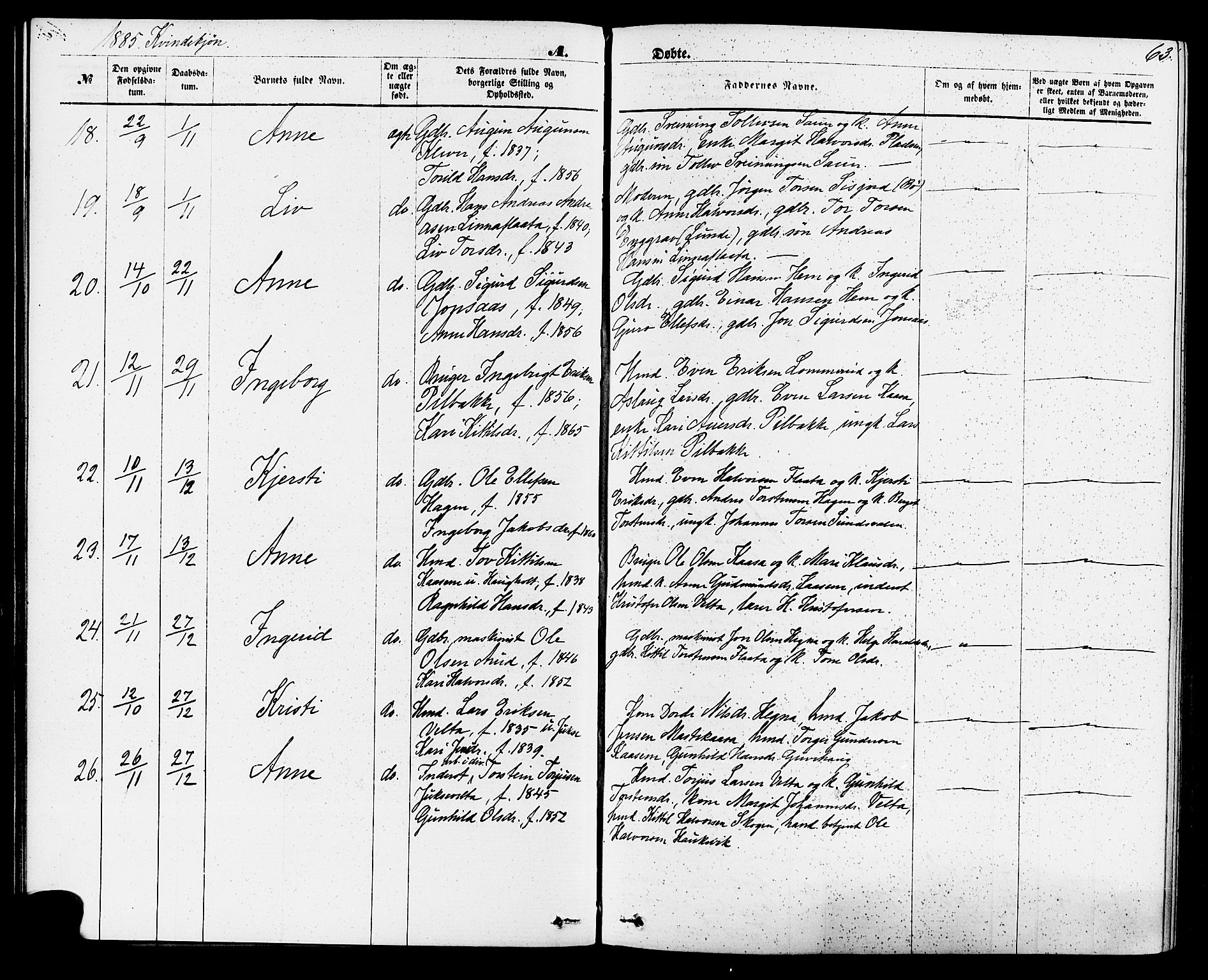 Sauherad kirkebøker, AV/SAKO-A-298/F/Fa/L0008: Parish register (official) no. I 8, 1873-1886, p. 63