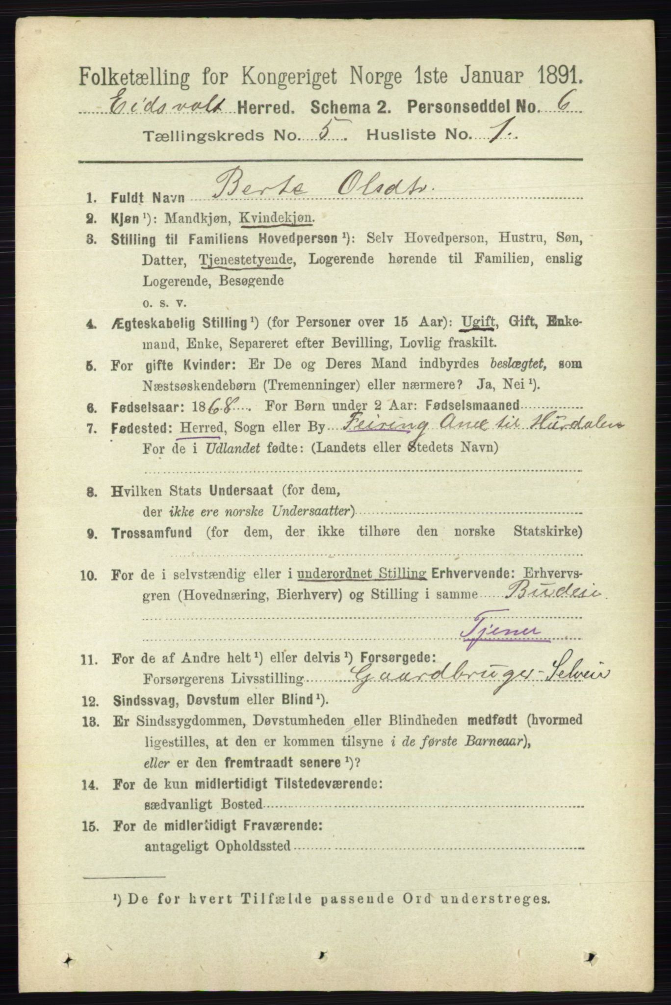 RA, 1891 census for 0237 Eidsvoll, 1891, p. 2749