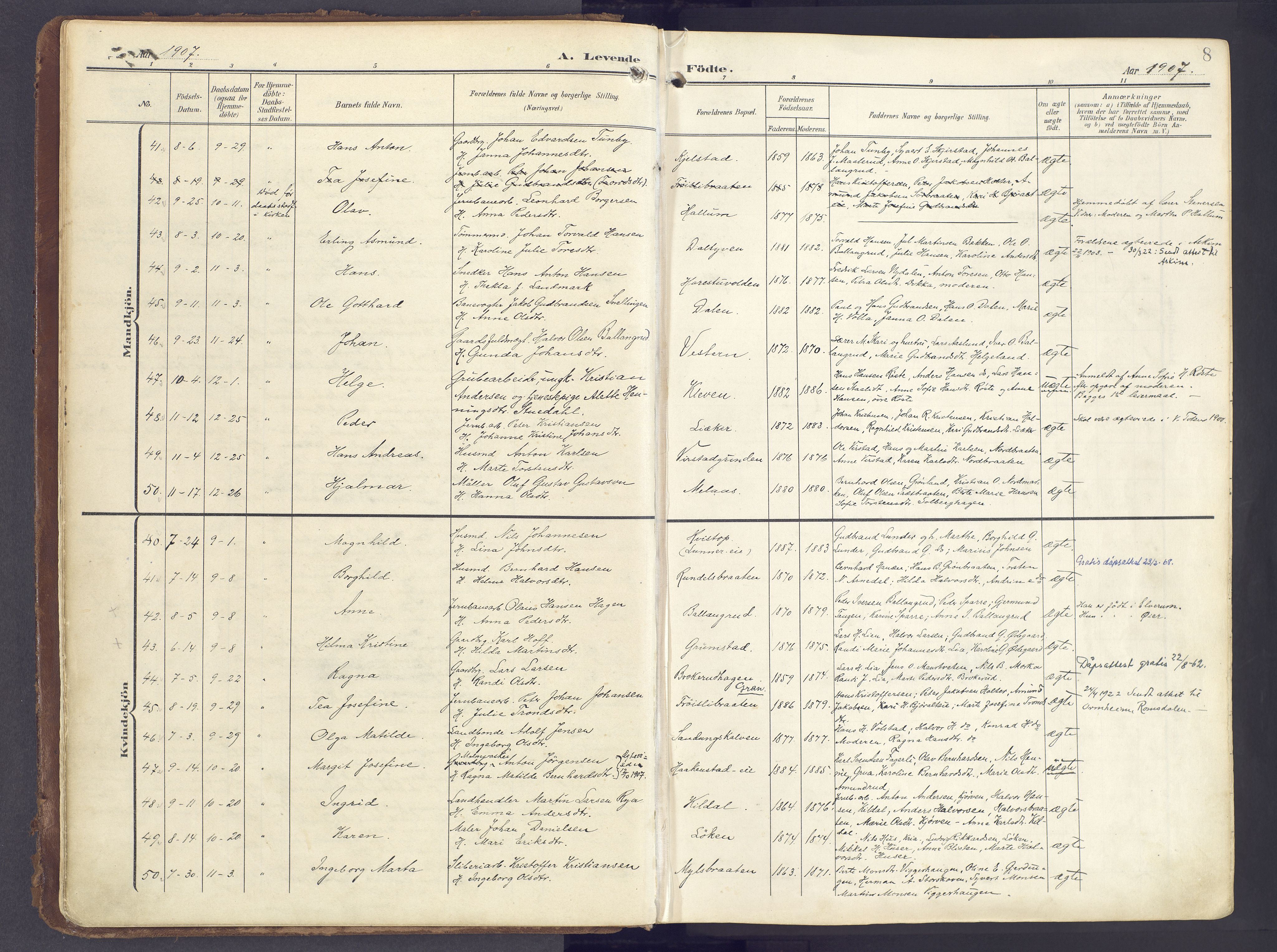 Lunner prestekontor, SAH/PREST-118/H/Ha/Haa/L0001: Parish register (official) no. 1, 1907-1922, p. 8