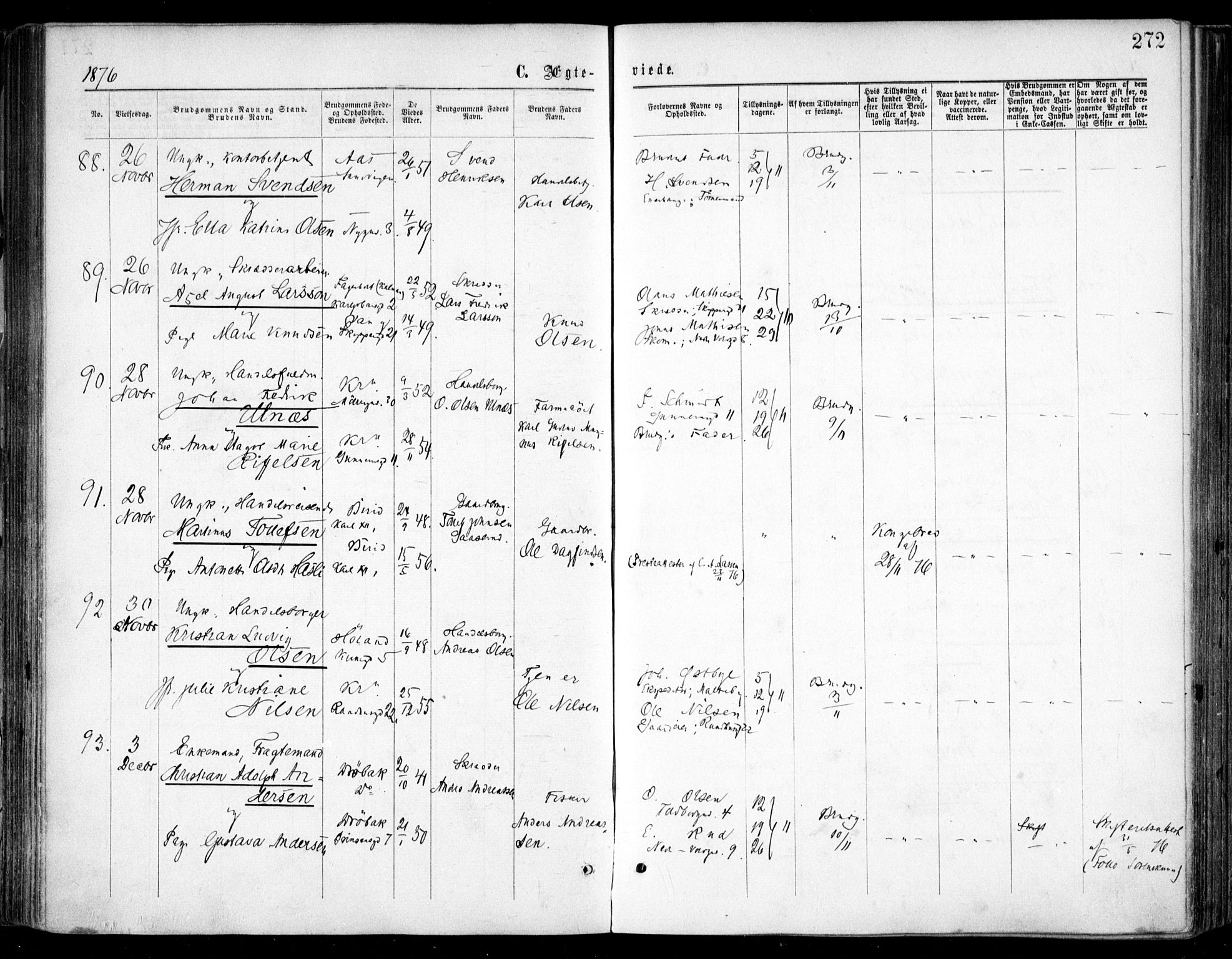 Oslo domkirke Kirkebøker, SAO/A-10752/F/Fa/L0021: Parish register (official) no. 21, 1865-1884, p. 272