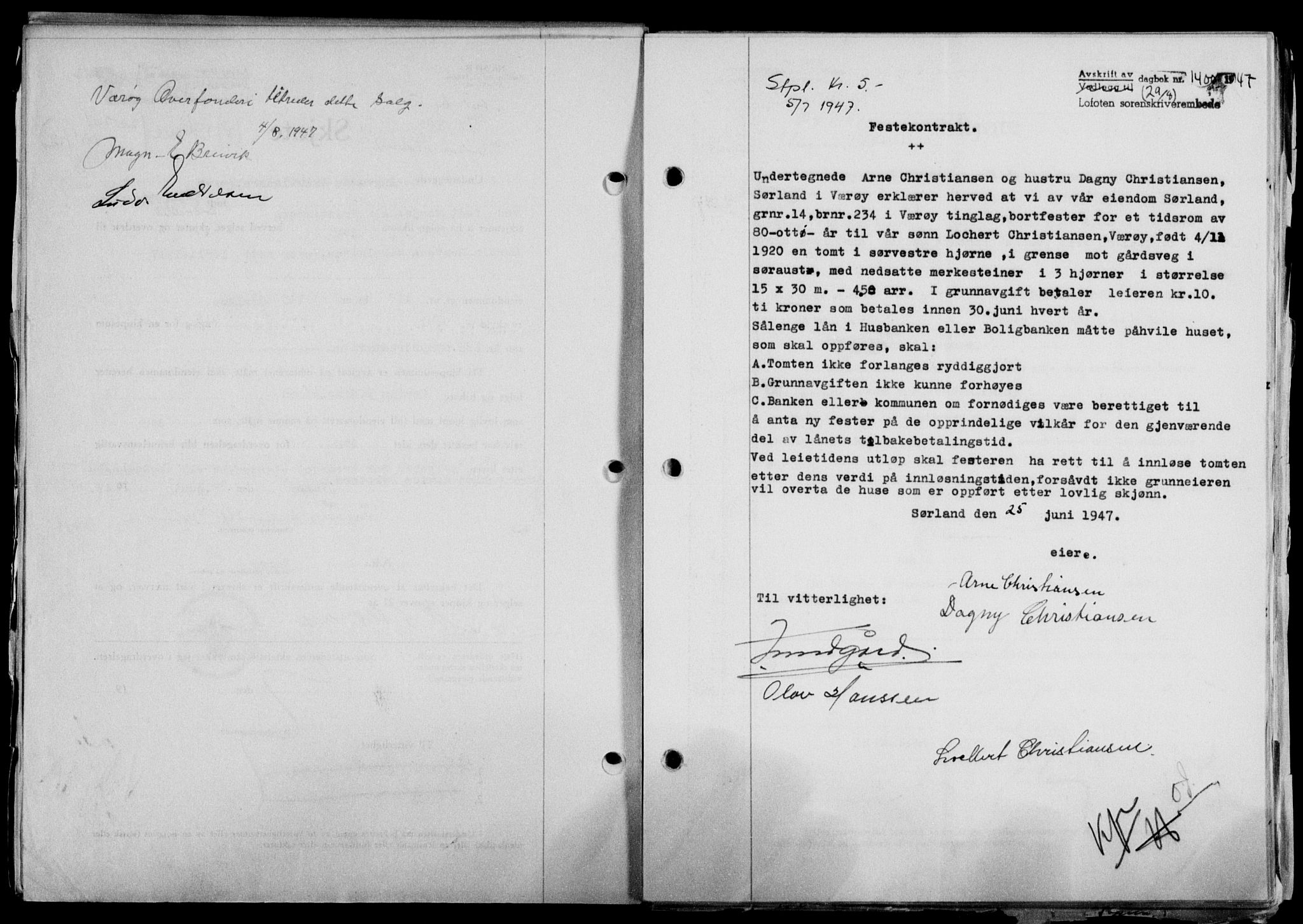 Lofoten sorenskriveri, SAT/A-0017/1/2/2C/L0016a: Mortgage book no. 16a, 1947-1947, Diary no: : 1400/1947