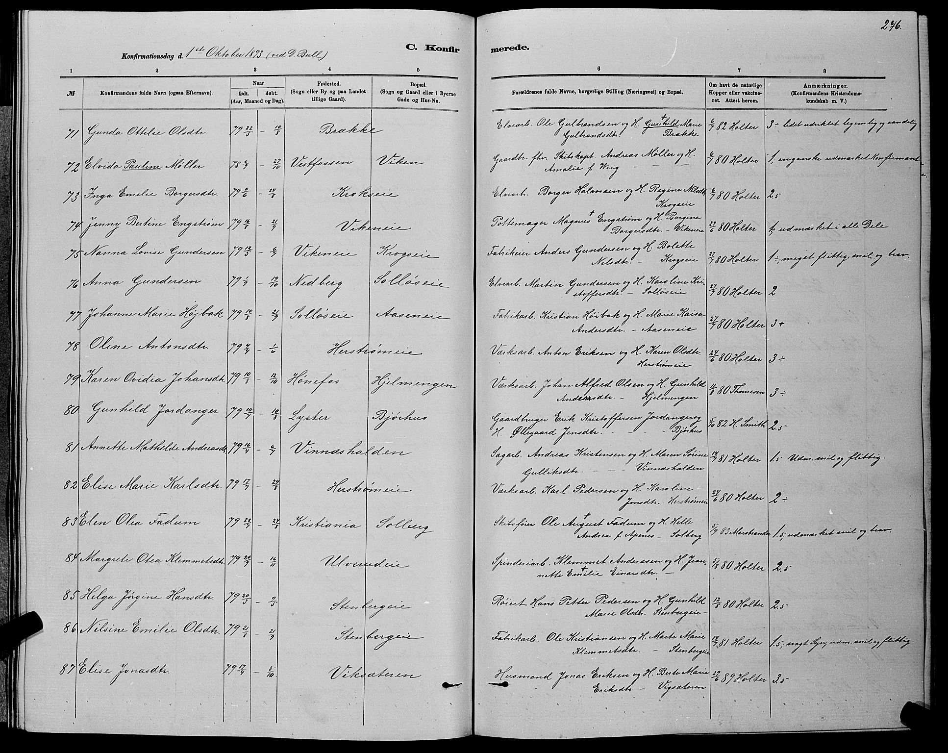 Nedre Eiker kirkebøker, AV/SAKO-A-612/G/Ga/L0002: Parish register (copy) no. 2, 1880-1896, p. 276