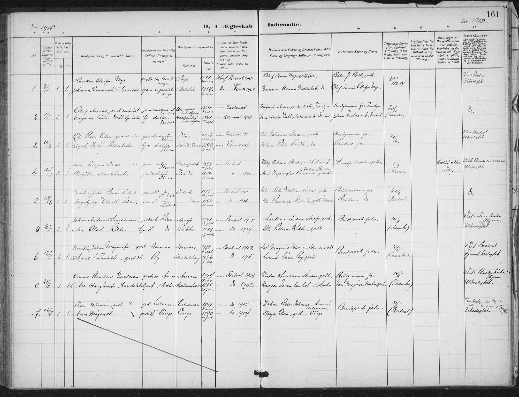 Ministerialprotokoller, klokkerbøker og fødselsregistre - Nord-Trøndelag, AV/SAT-A-1458/712/L0101: Parish register (official) no. 712A02, 1901-1916, p. 161