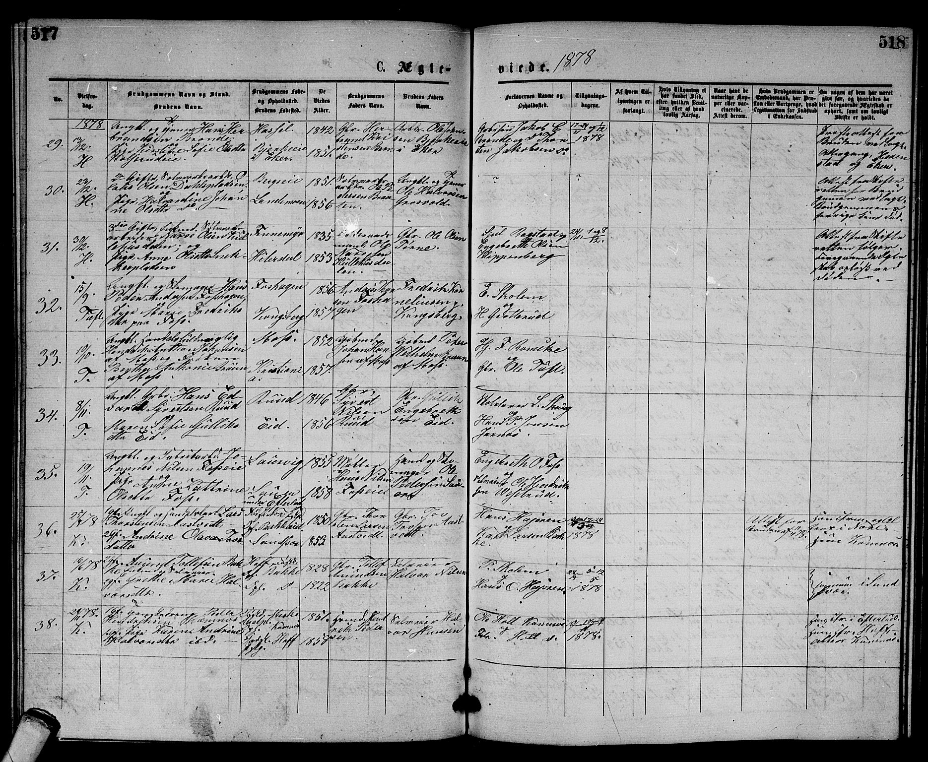 Sandsvær kirkebøker, AV/SAKO-A-244/G/Gb/L0001: Parish register (copy) no. II 1, 1874-1885, p. 517-518