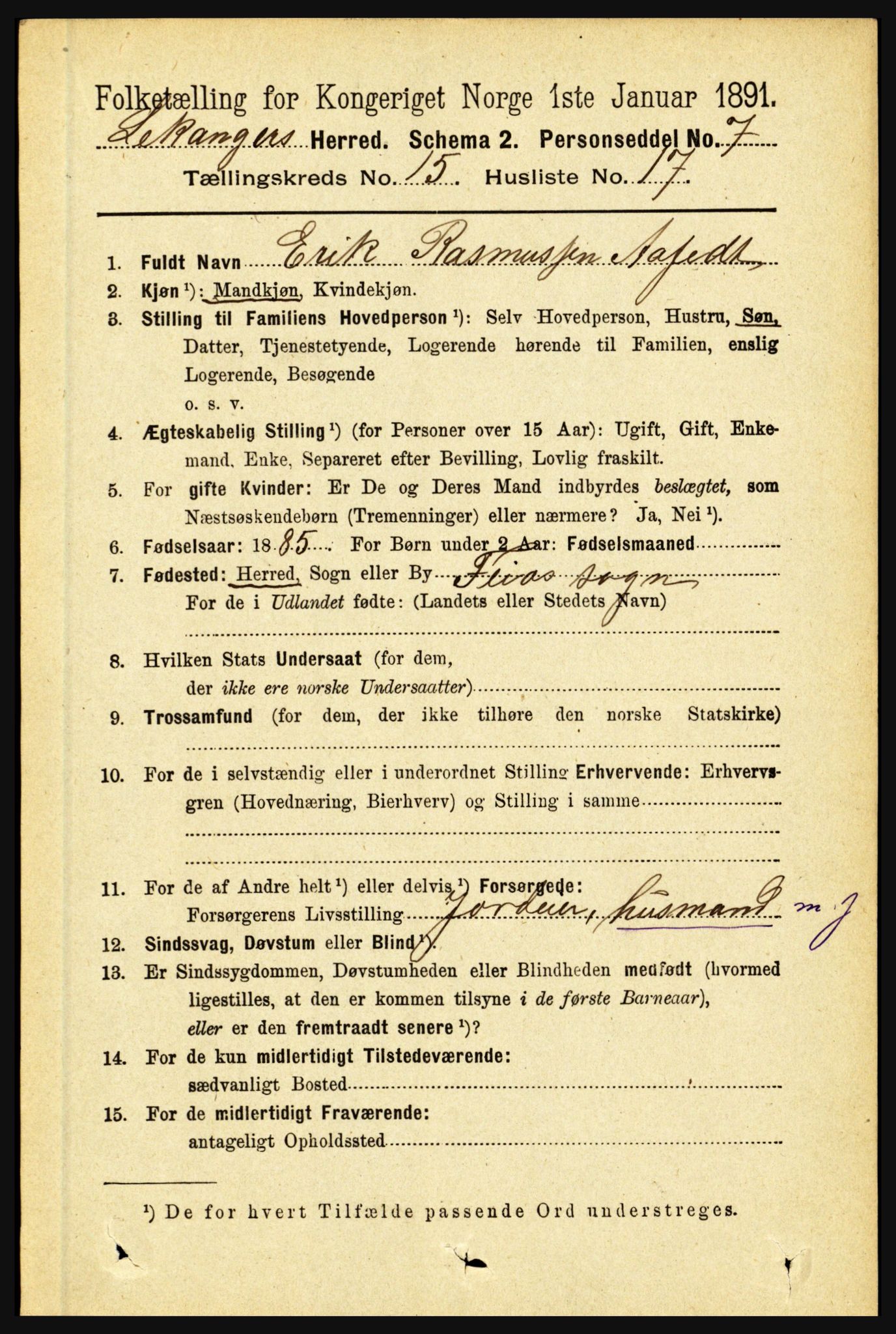 RA, 1891 census for 1419 Leikanger, 1891, p. 2956