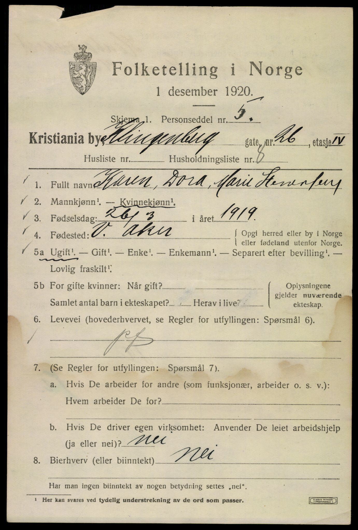 SAO, 1920 census for Kristiania, 1920, p. 344963