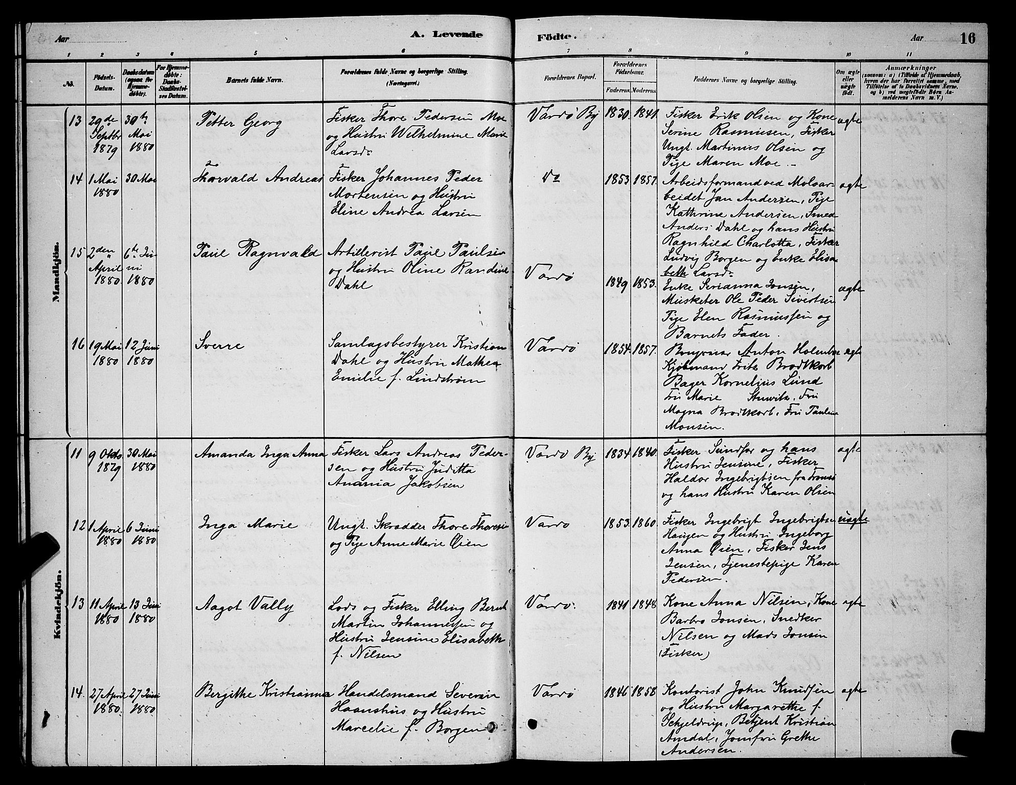 Vardø sokneprestkontor, SATØ/S-1332/H/Hb/L0004klokker: Parish register (copy) no. 4, 1879-1887, p. 16