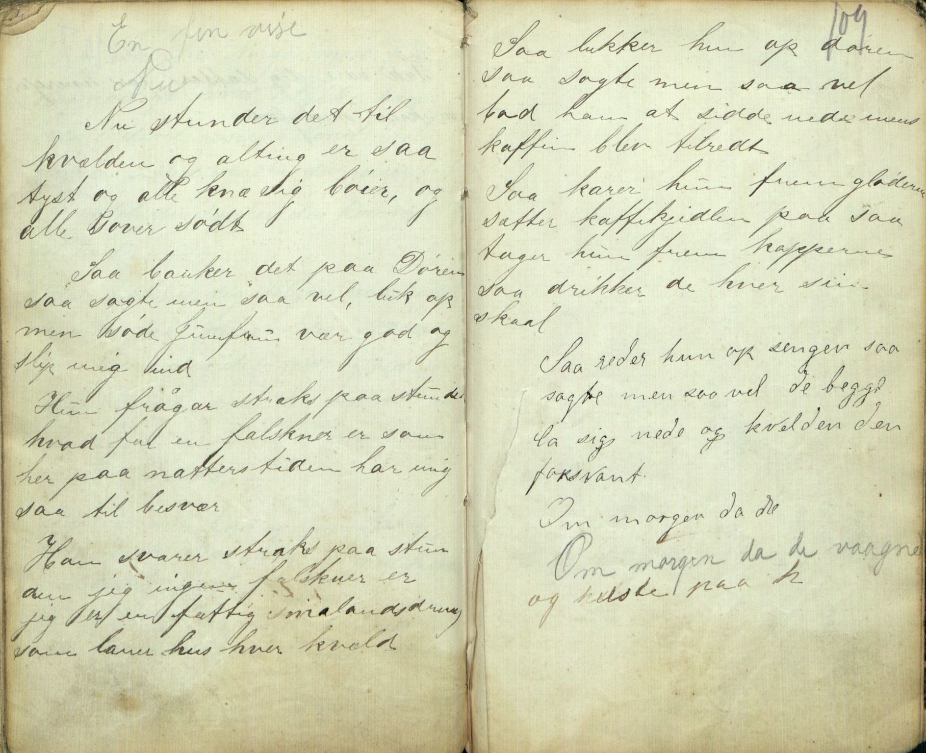 Rikard Berge, TEMU/TGM-A-1003/F/L0005/0016: 160-200 / 175 Handskriven visebok. Tilhører mig Niels Henriksen Thorsgaarden, 1881. Vise; Dæ æ slemt aa væra Jenya i slik ei trakul Tid, 13 vers, p. 108-109