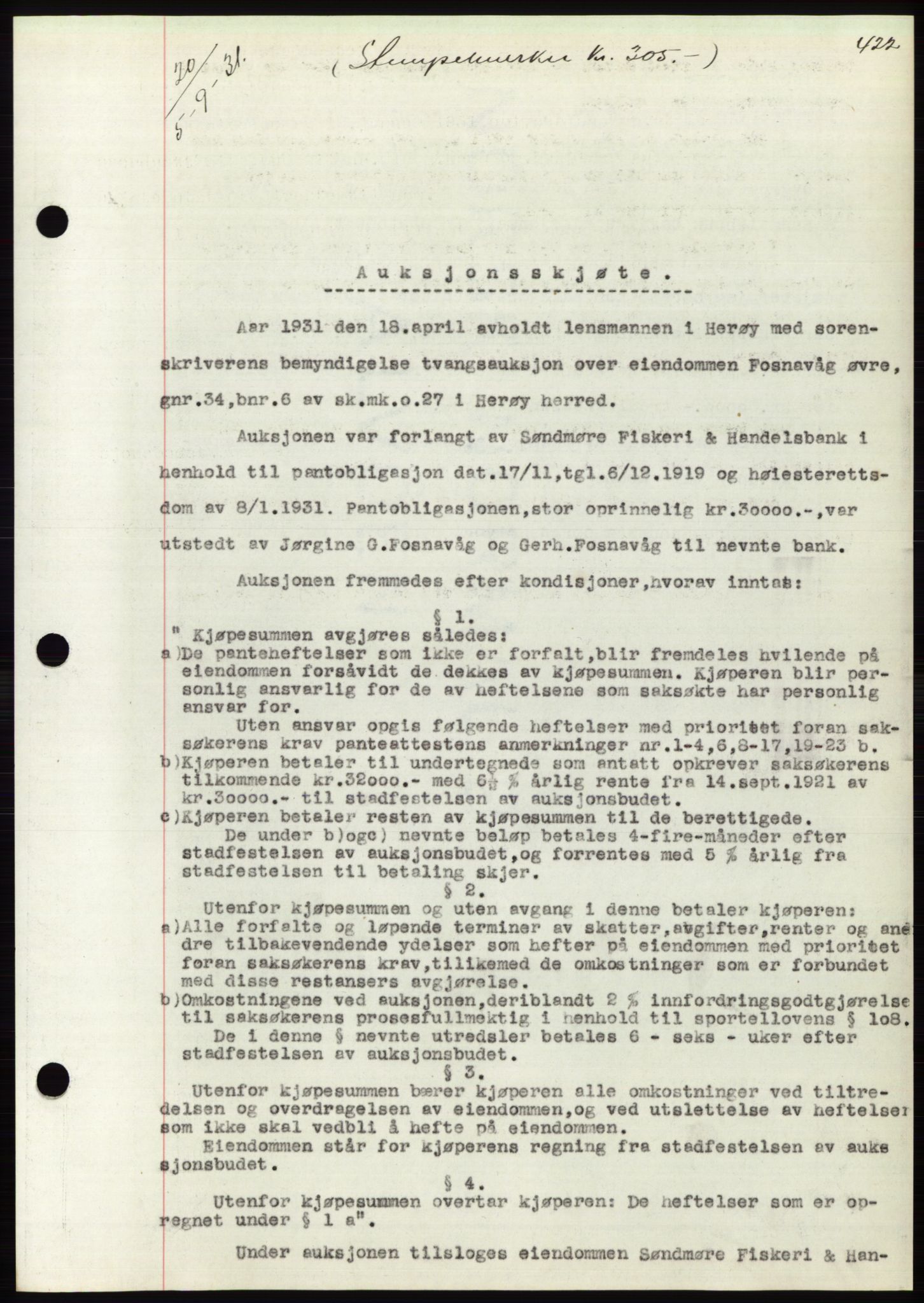 Søre Sunnmøre sorenskriveri, AV/SAT-A-4122/1/2/2C/L0052: Mortgage book no. 46, 1931-1931, Deed date: 05.09.1931