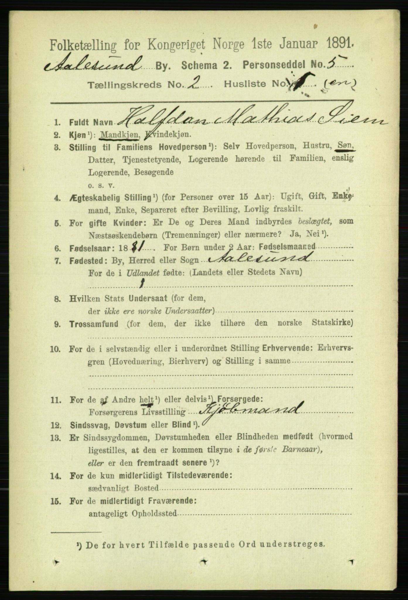 RA, 1891 census for 1501 Ålesund, 1891, p. 1727