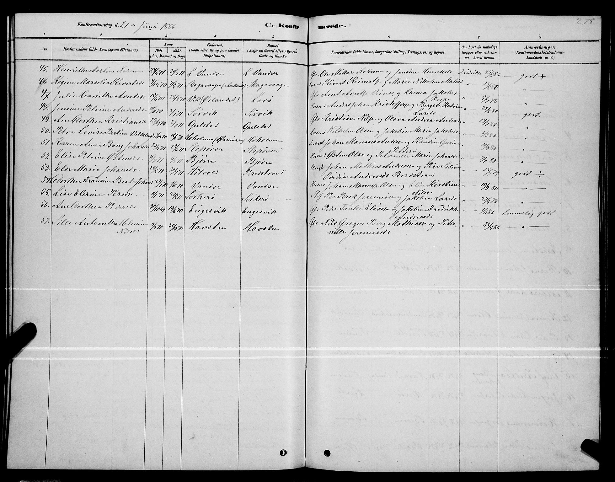 Ministerialprotokoller, klokkerbøker og fødselsregistre - Nordland, AV/SAT-A-1459/834/L0513: Parish register (copy) no. 834C04, 1877-1892, p. 278