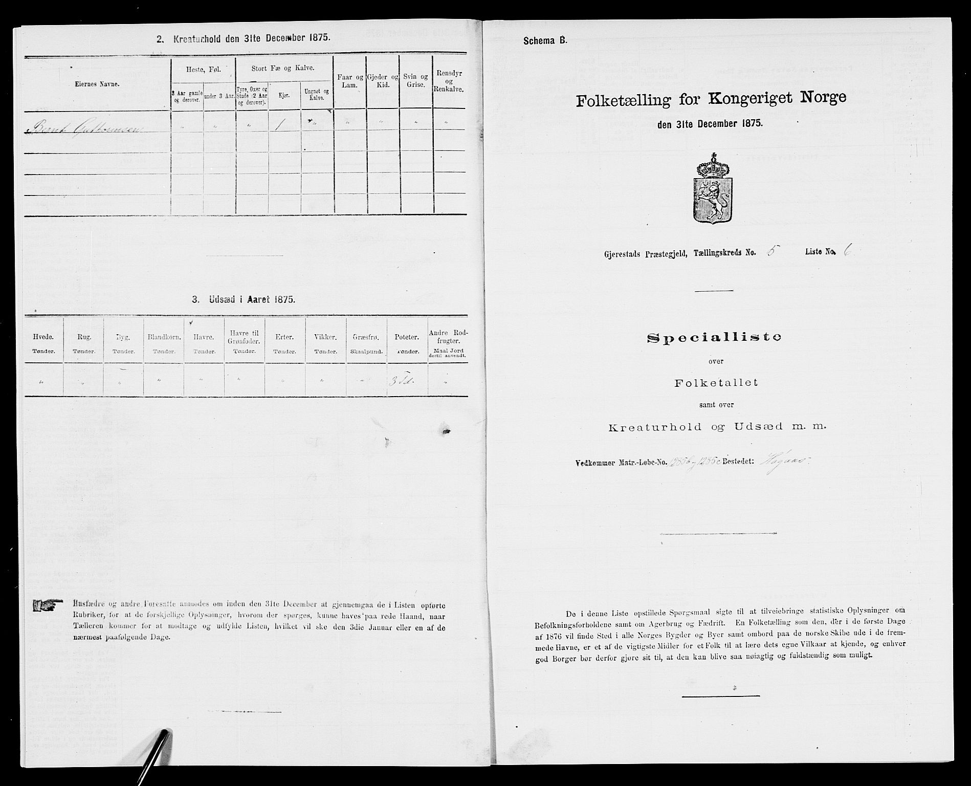 SAK, 1875 census for 0911P Gjerstad, 1875, p. 525