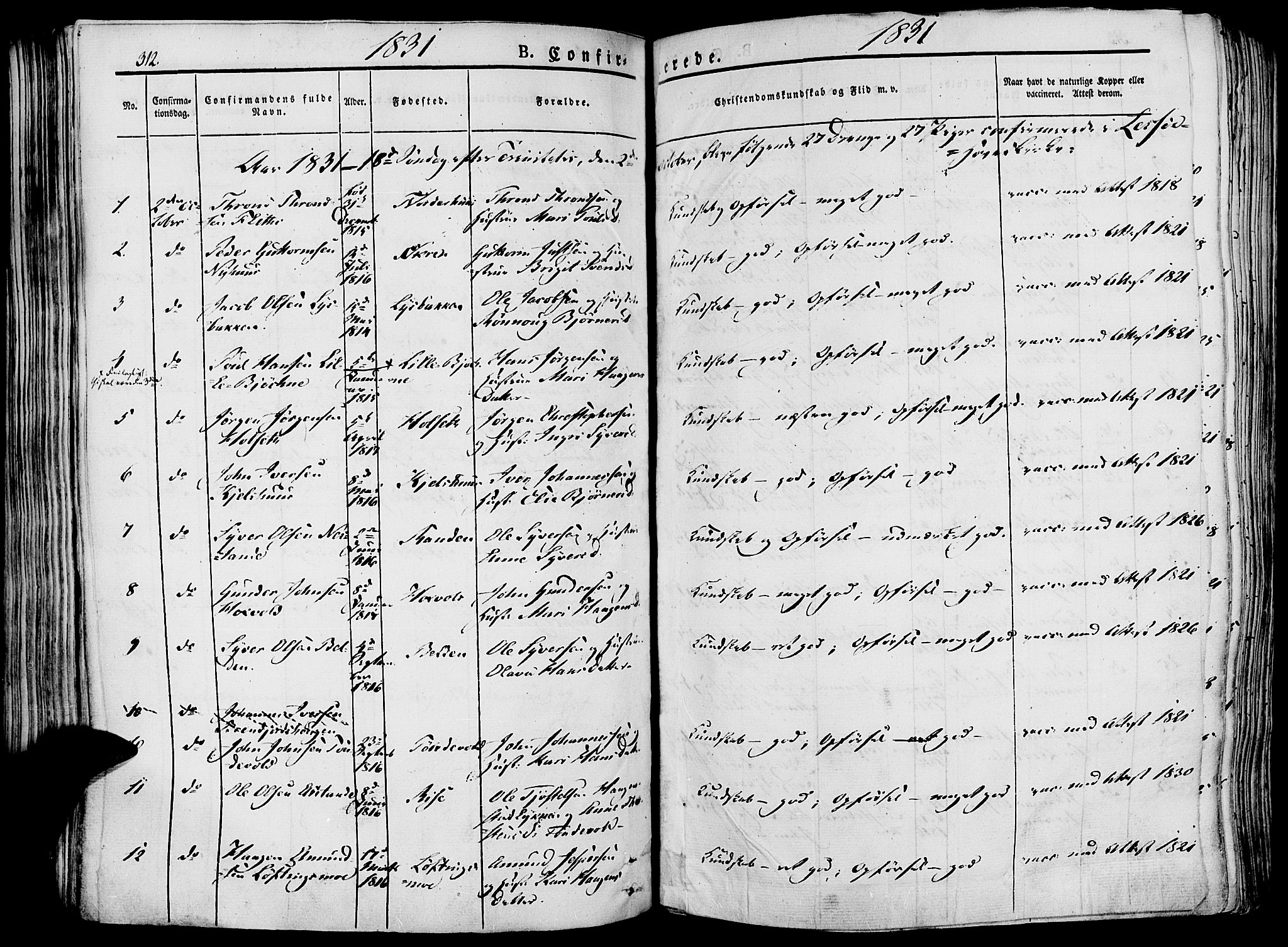 Lesja prestekontor, SAH/PREST-068/H/Ha/Haa/L0005: Parish register (official) no. 5, 1830-1842, p. 312