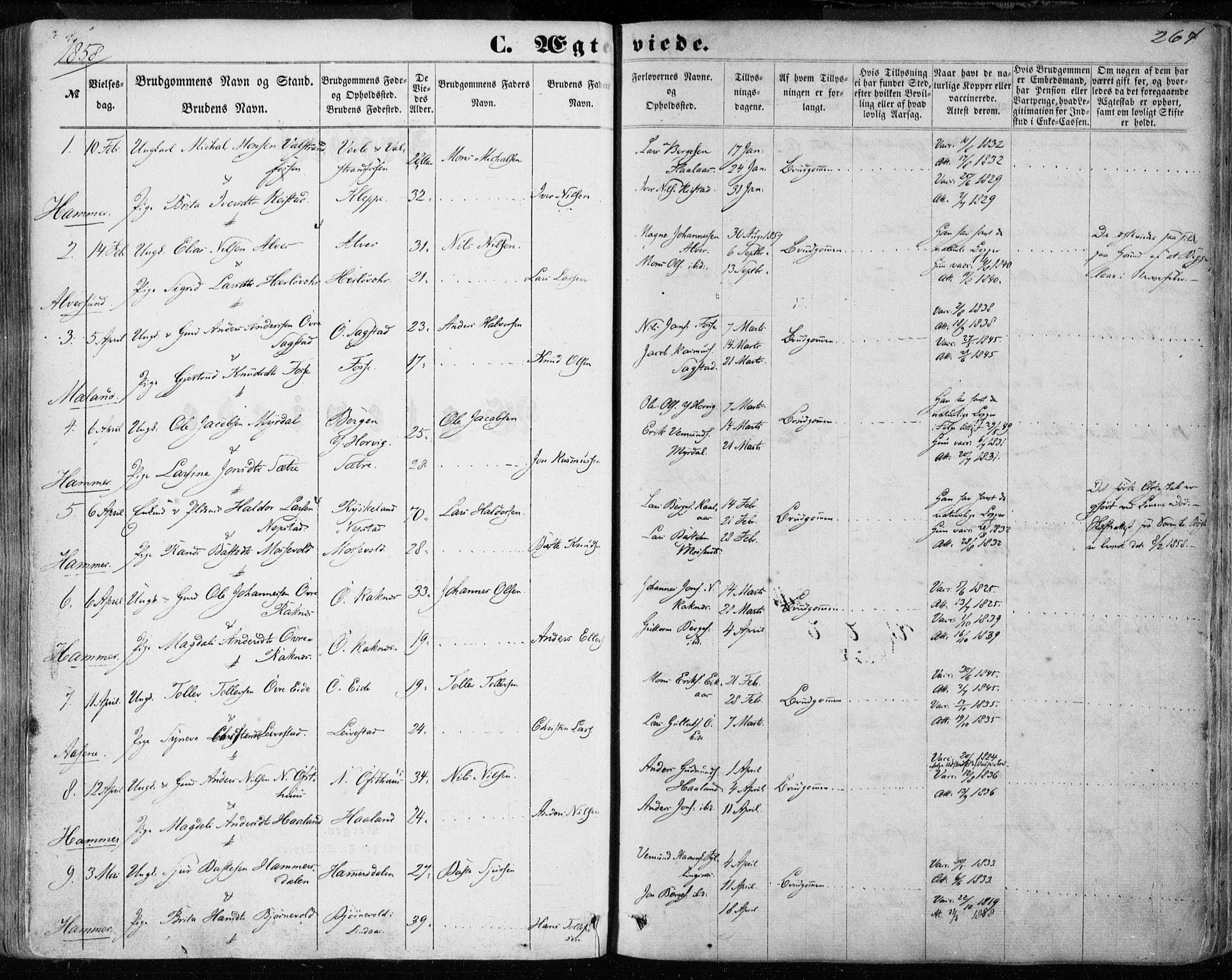 Hamre sokneprestembete, SAB/A-75501/H/Ha/Haa/Haaa/L0014: Parish register (official) no. A 14, 1858-1872, p. 264